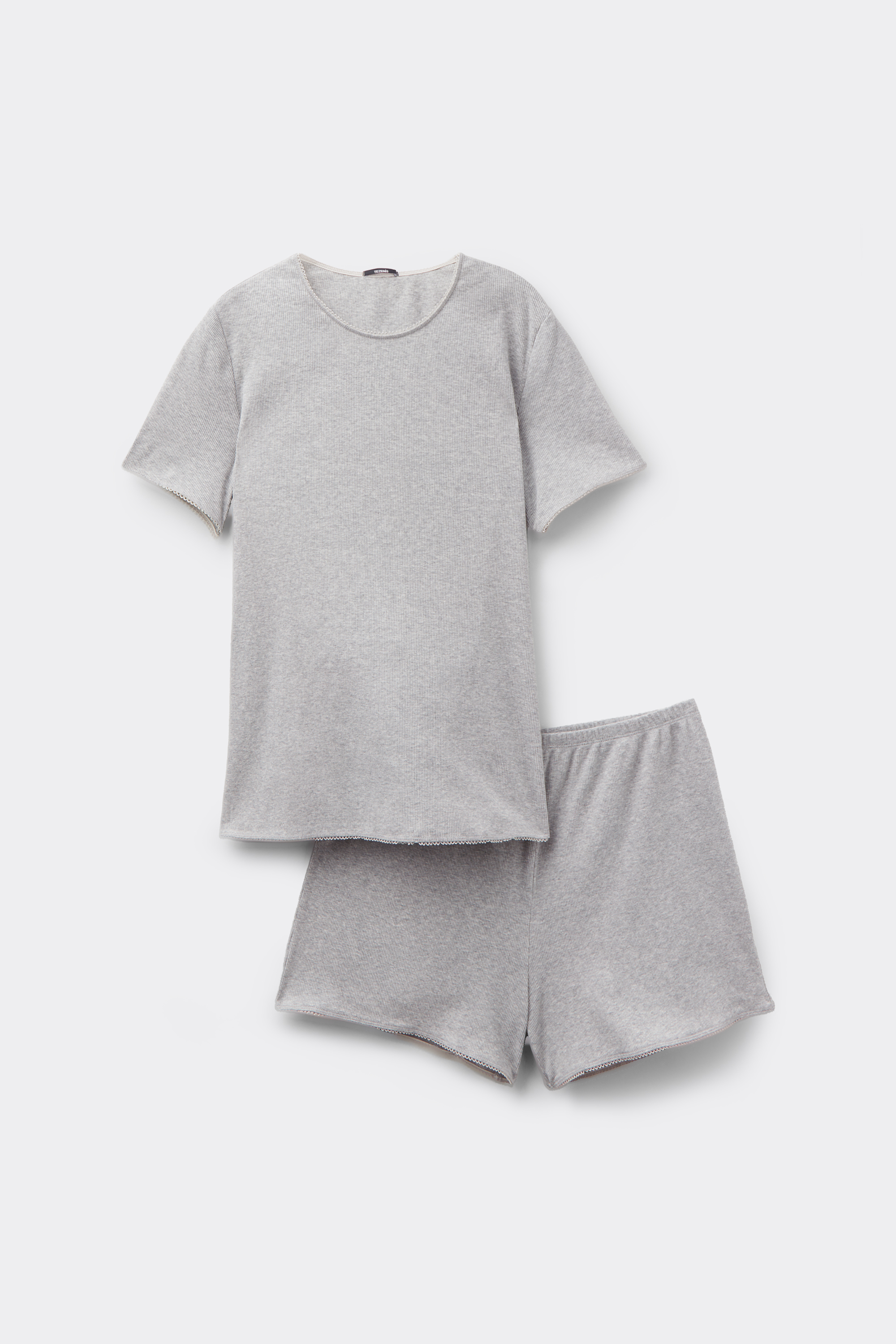 Short Ribbed Cotton Scalloped Pyjamas