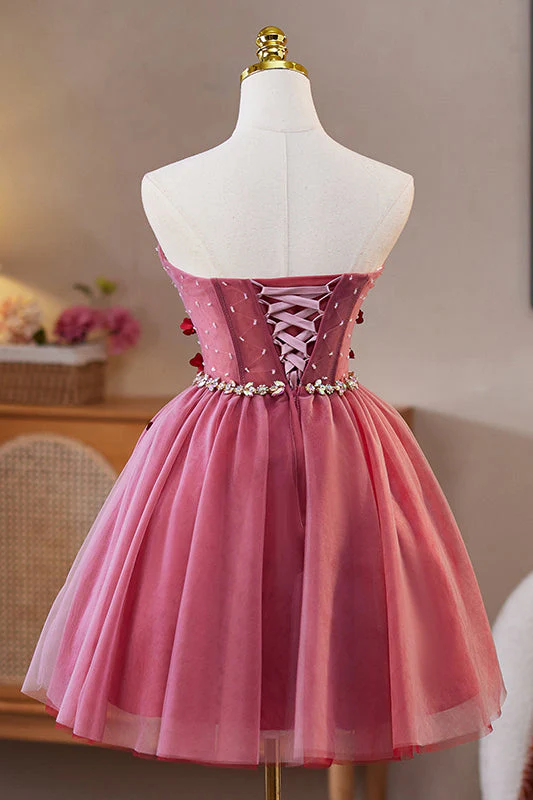 Sweetheart Burgundy 3D Floral Short Dress