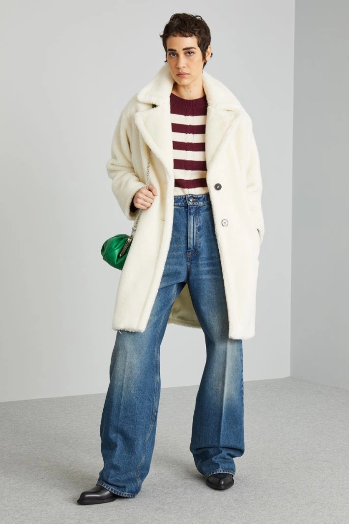 Oversized jeans with sewn pleats - DENIM BLUE