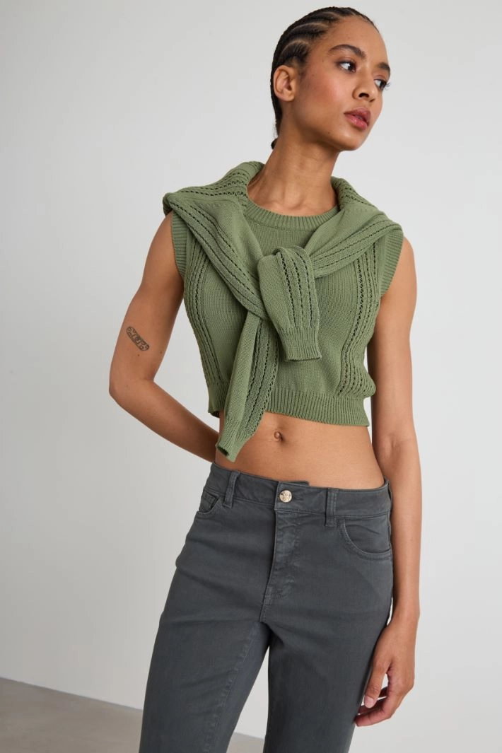 Openwork knit top - KHAKI GREEN