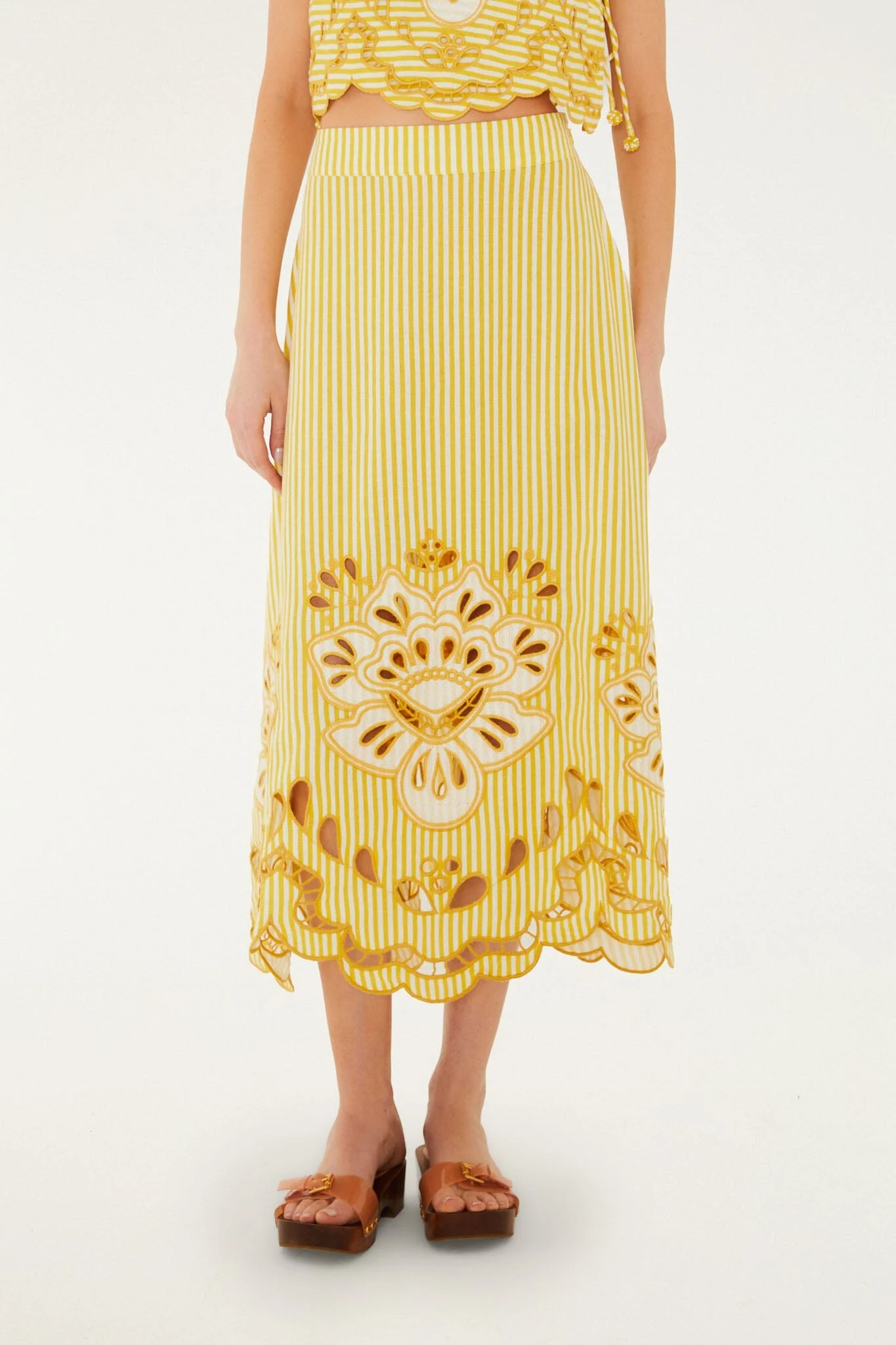 Yellow Stripes Richelieu Midi Skirt
