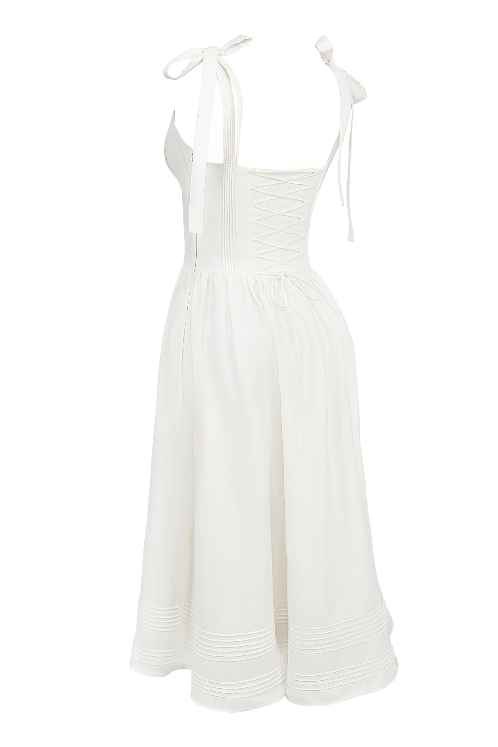 white pin tuck cotton midi sundress