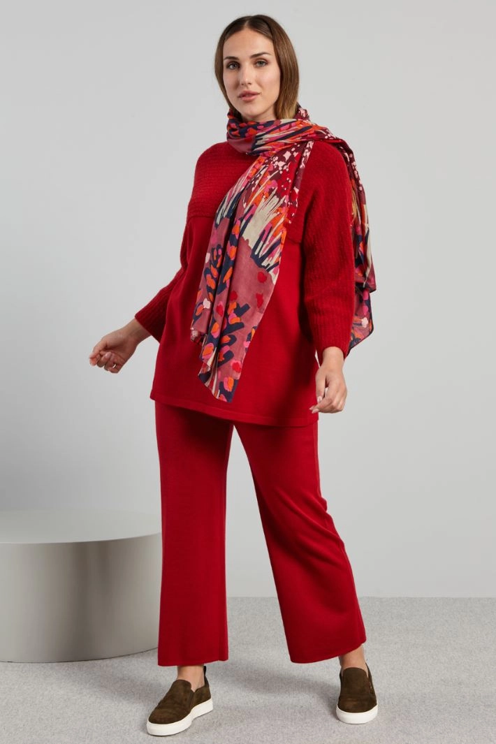 Sweater with bouclé insert - RED