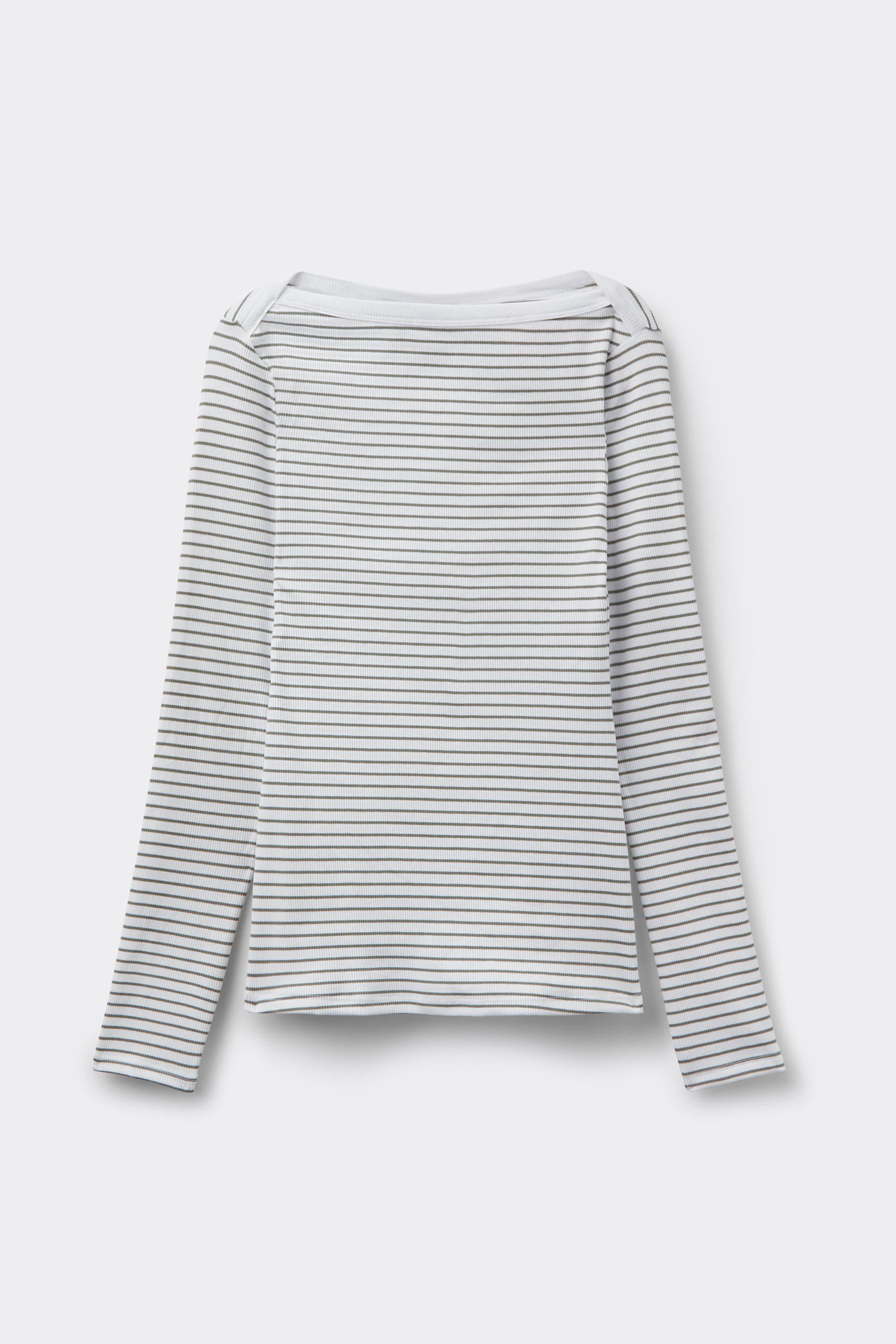 Ribbed Cotton Top with Boat Neck and Stripes