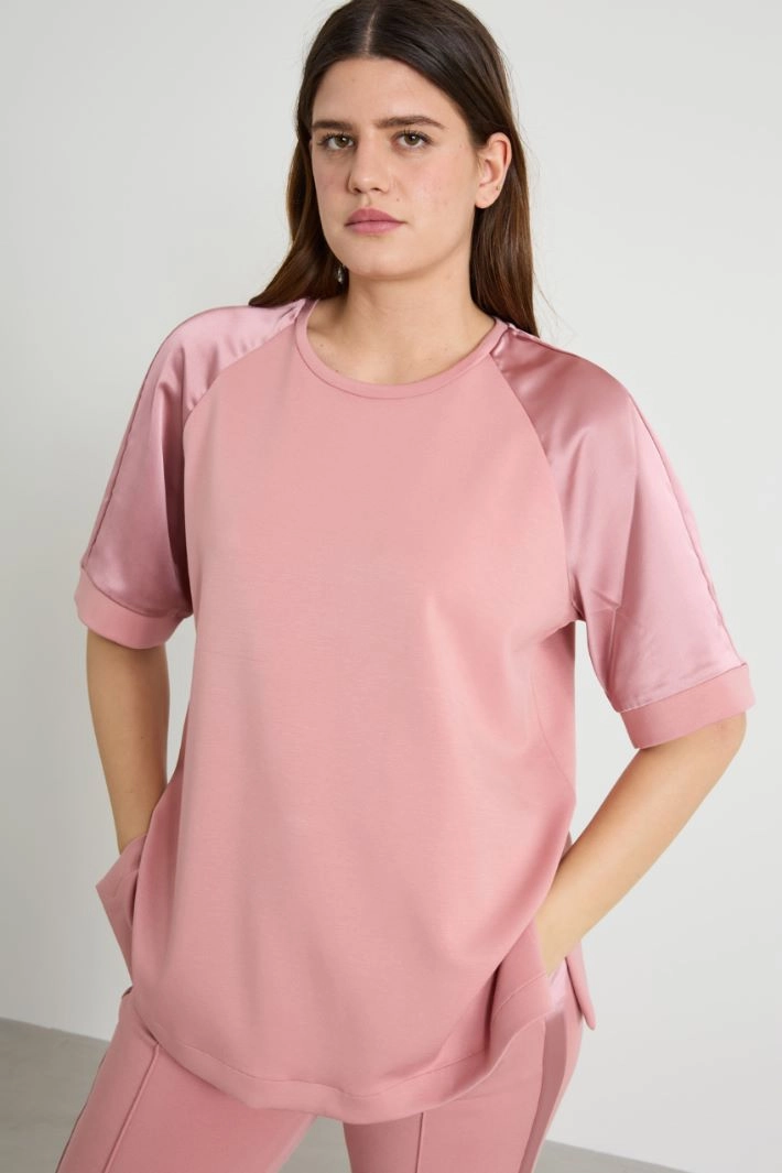 Jersey and satin T-shirt - ANTIQUE PINK