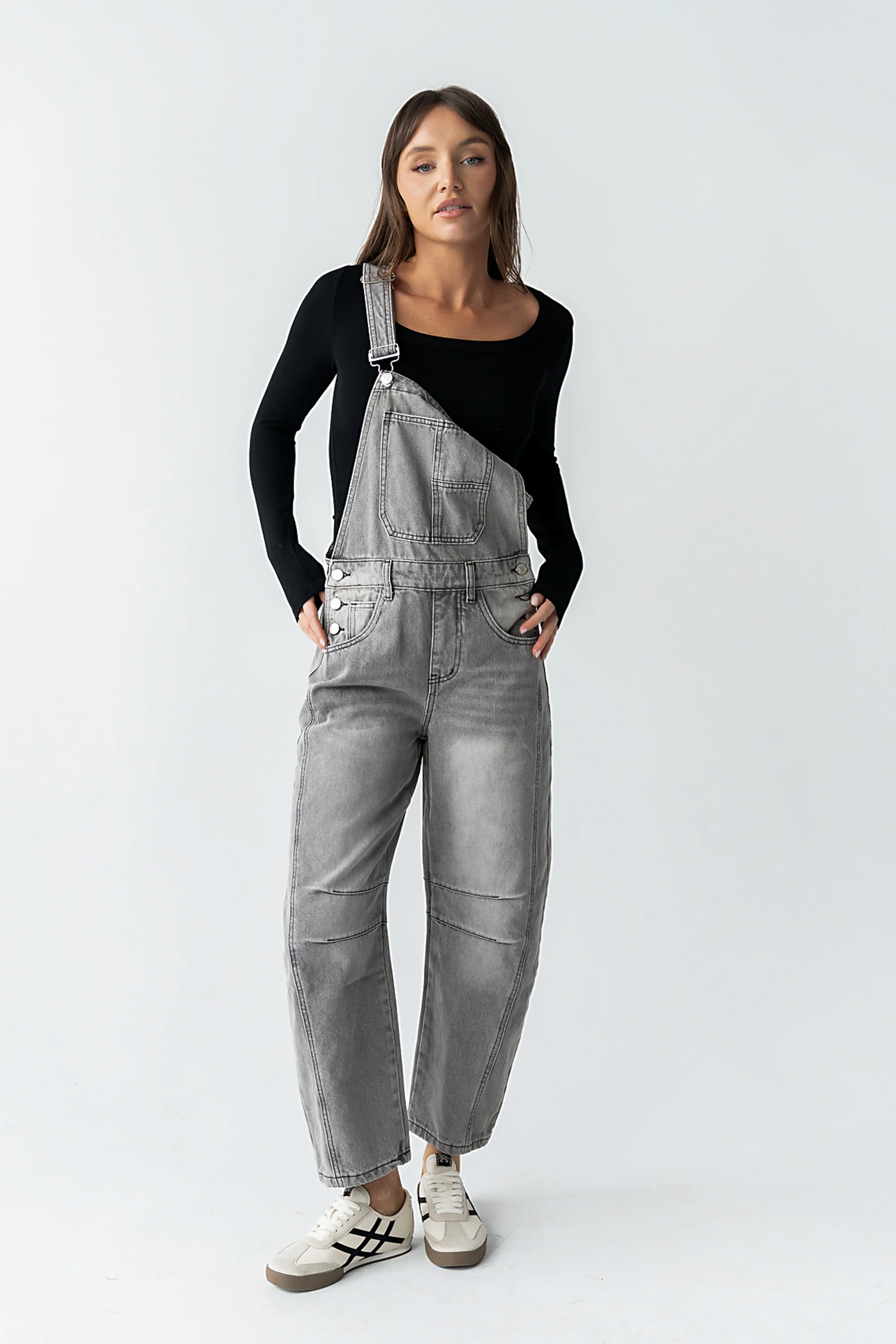 Tansy Denim Overalls in Grey