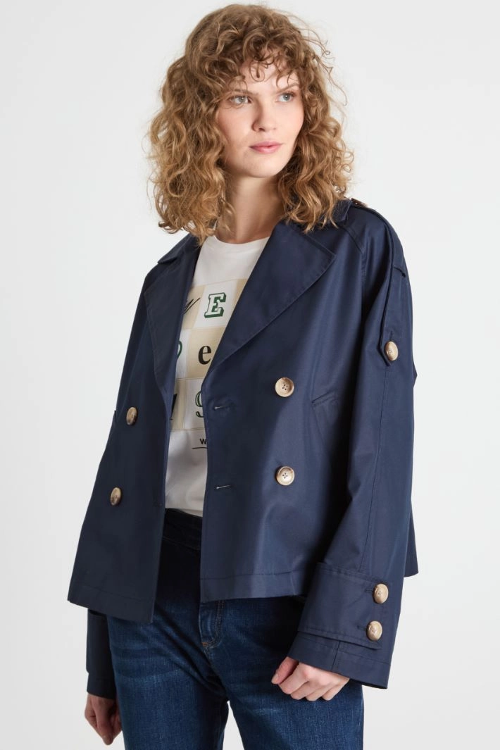 Cropped double-breasted trench coat - NIGHT BLUE