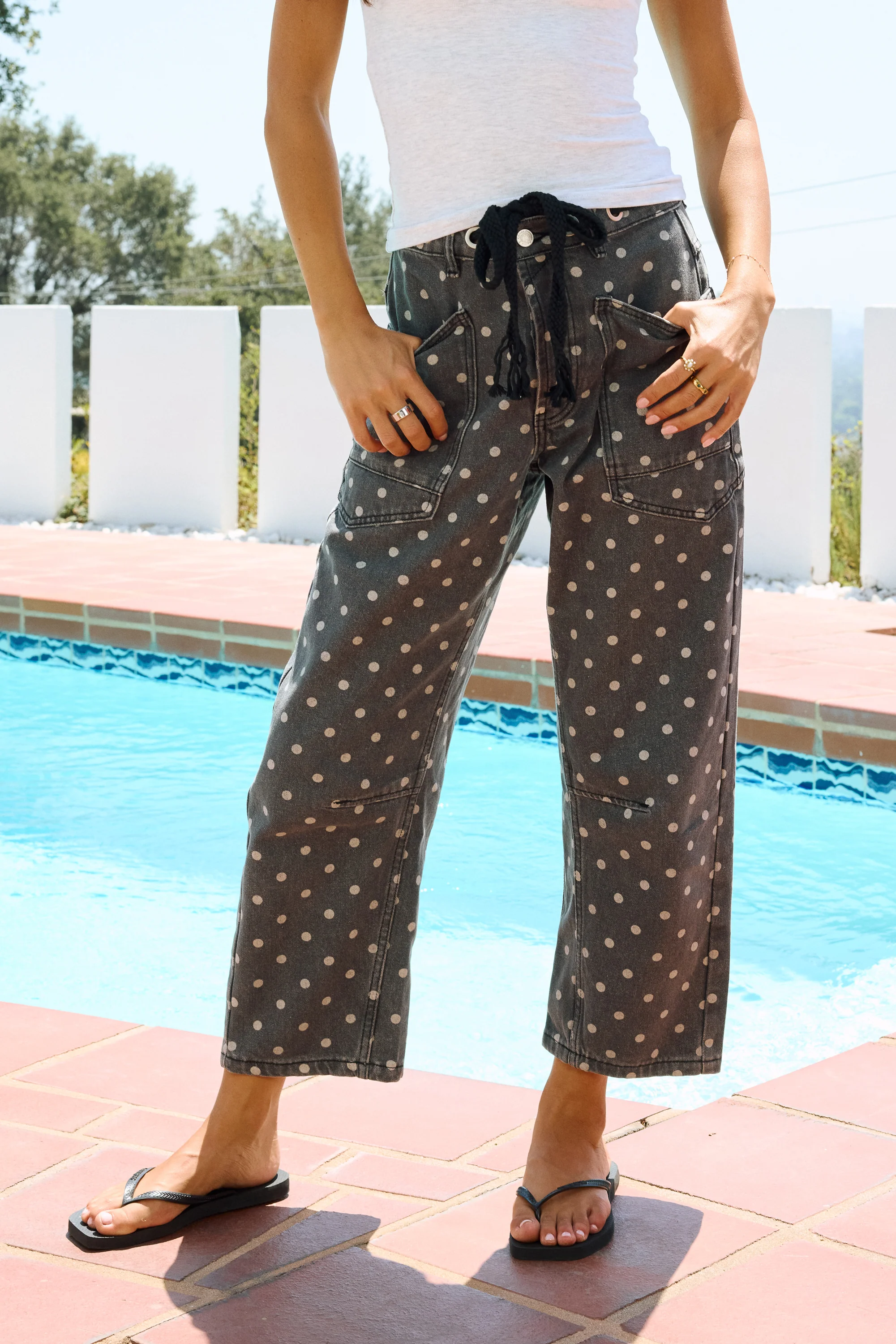 Priya Polka Dot Barrel Jeans in Grey