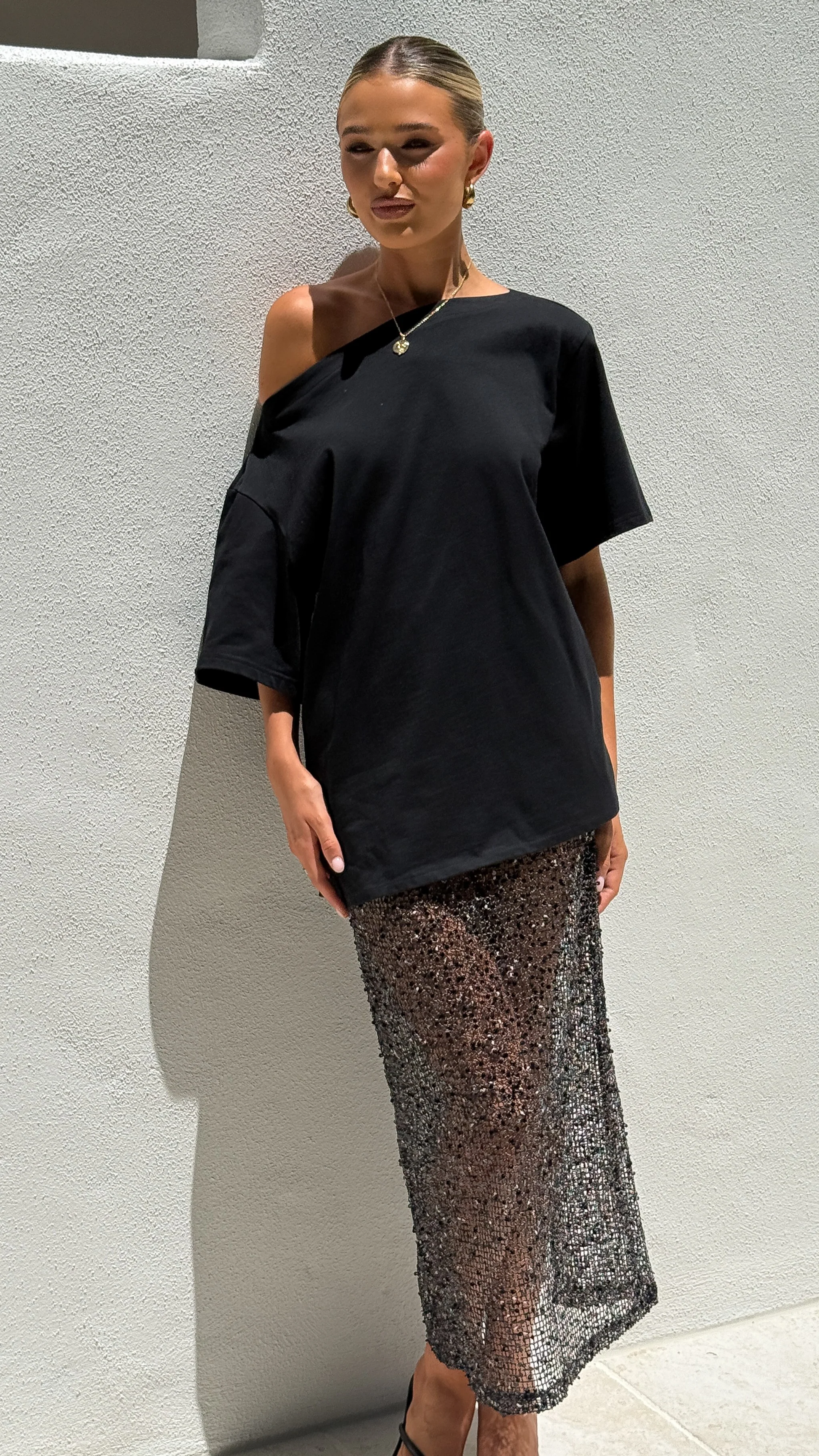 Verlo Sequins Maxi Skirt - Black