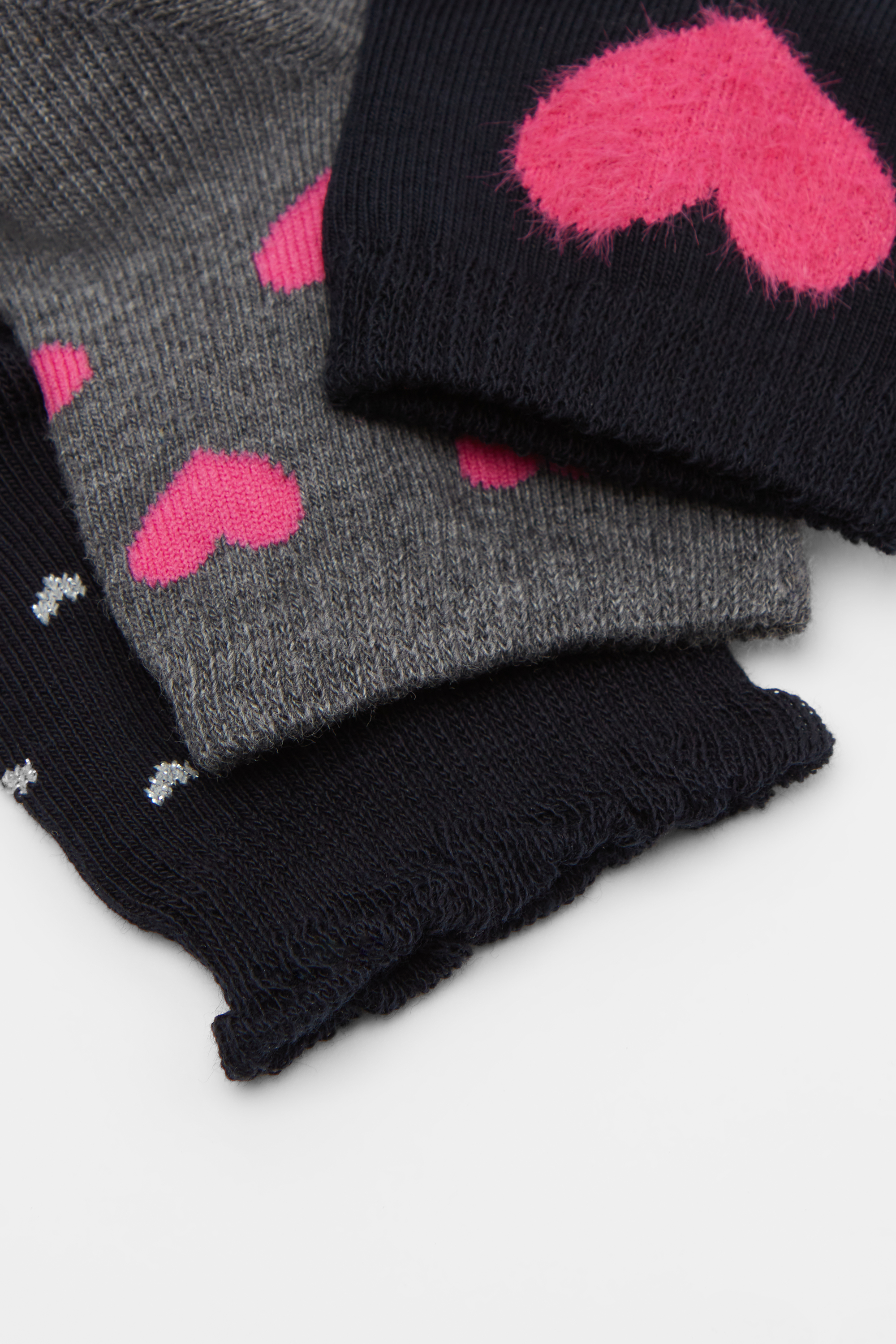 Three Pairs of Girls' Short Patterned Cotton Socks