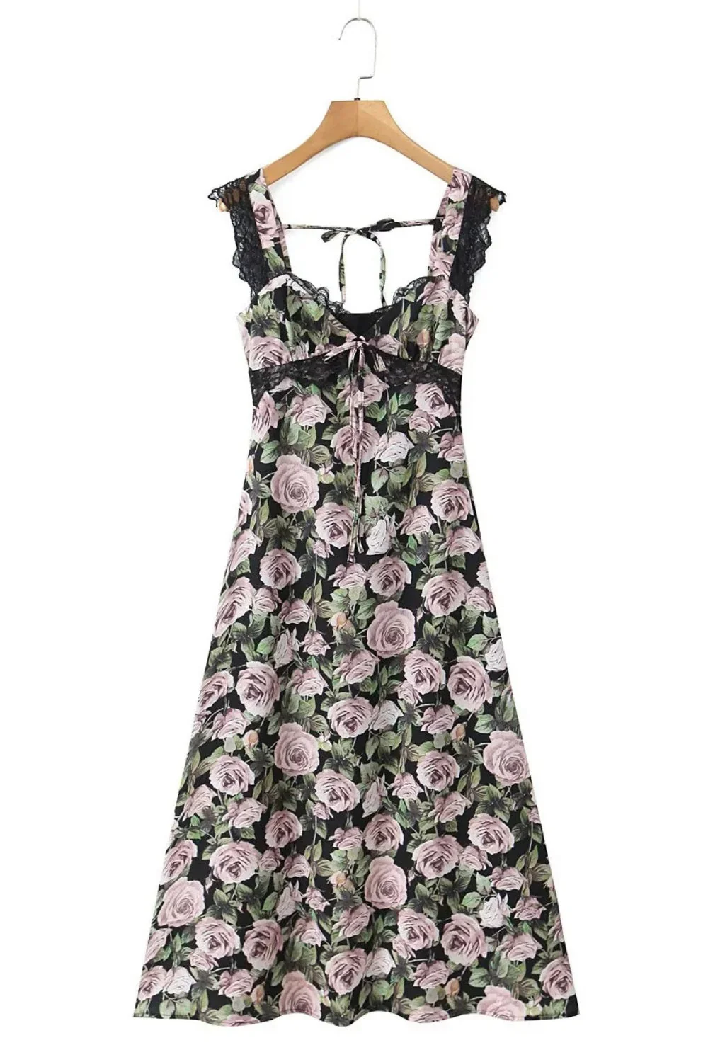 Floral Lace Straps Bow Long Summer Dress