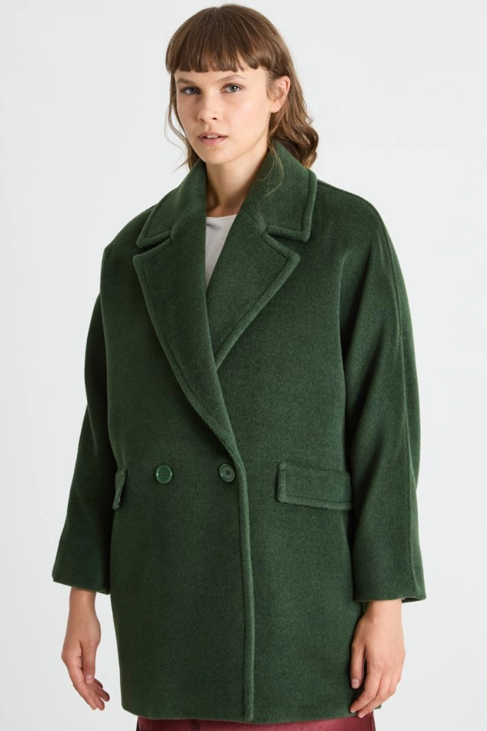Double-breasted beaver coat - DARK GREEN