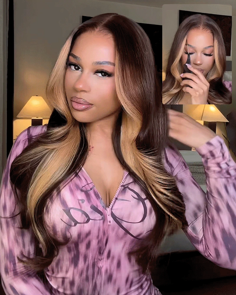 Ophirawig 13x6 Three-Go? Chocolate Brown Skunk Stripe Glueless Wig Body Wave With Drawstring 100% Human Hair Wig