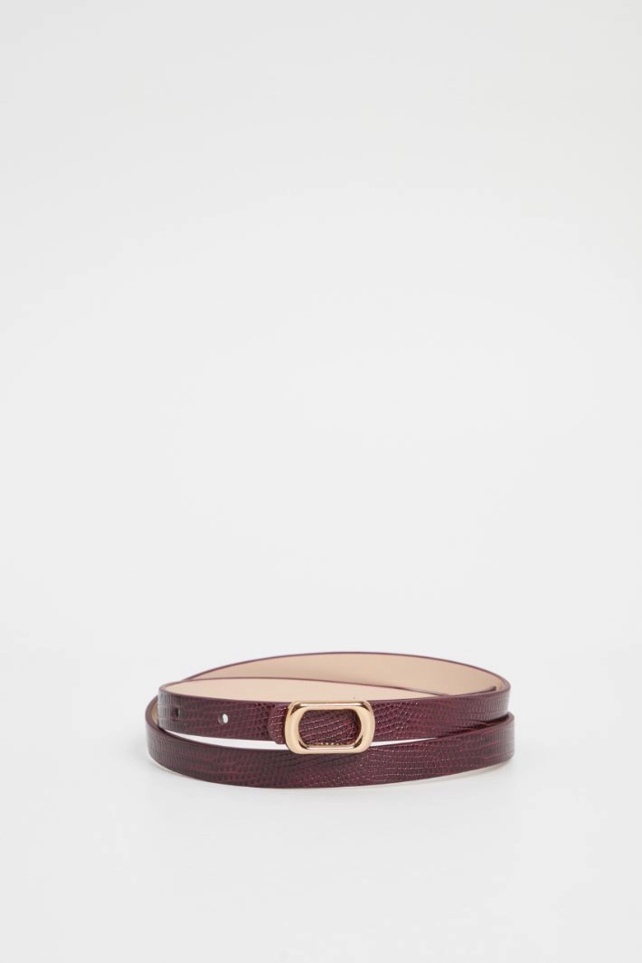 Thin crocodile print belt - BORDEAUX
