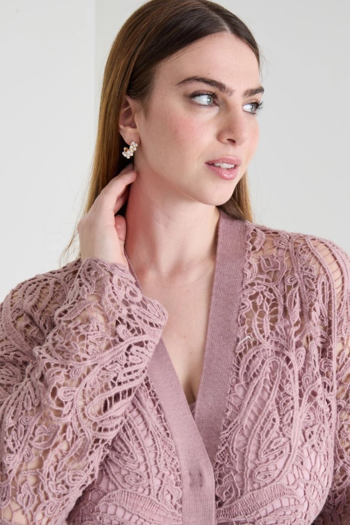 Cardigan with lace insert - PINK