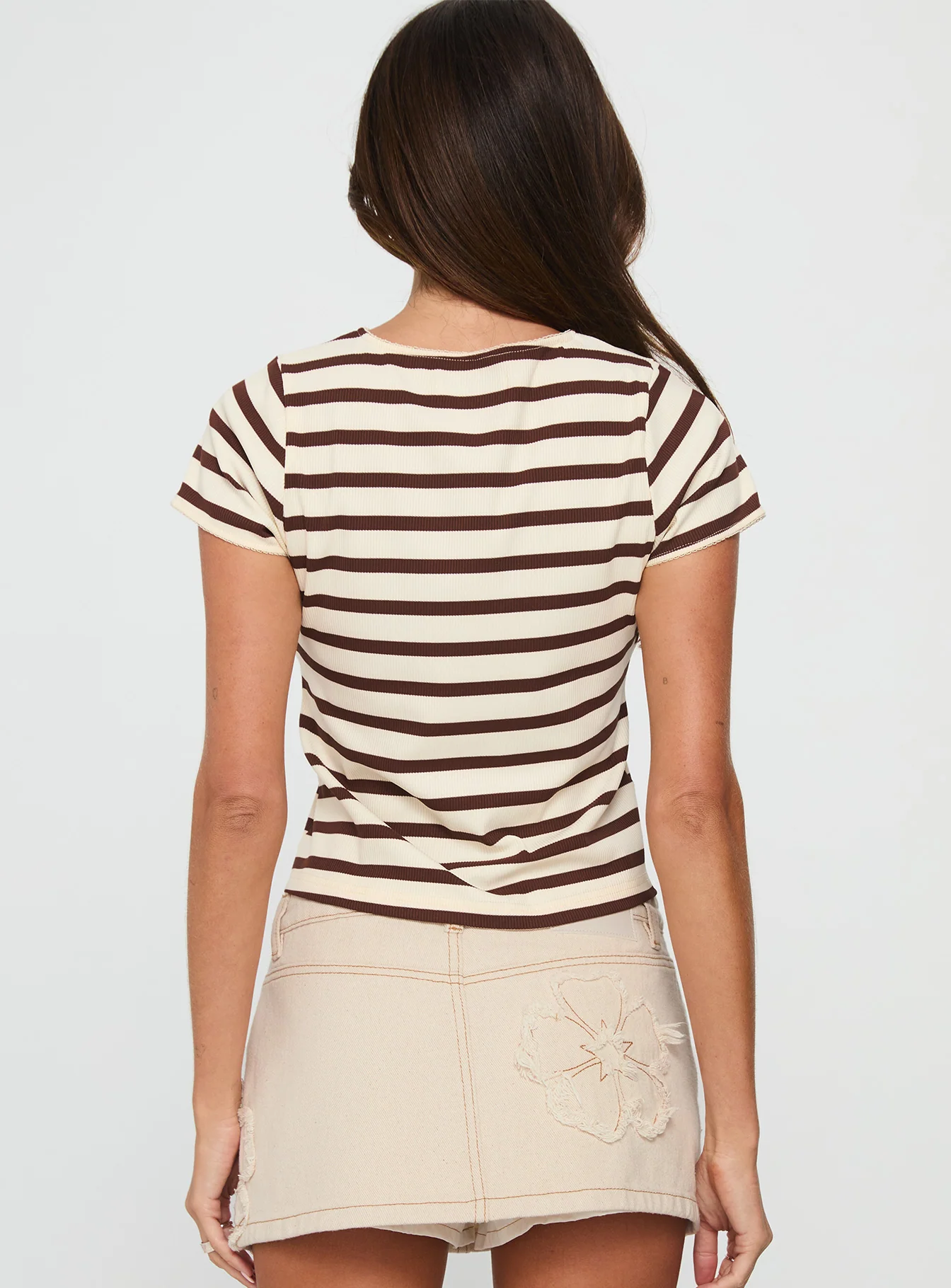 Marvella Button Up Top Beige / Brown Stripe