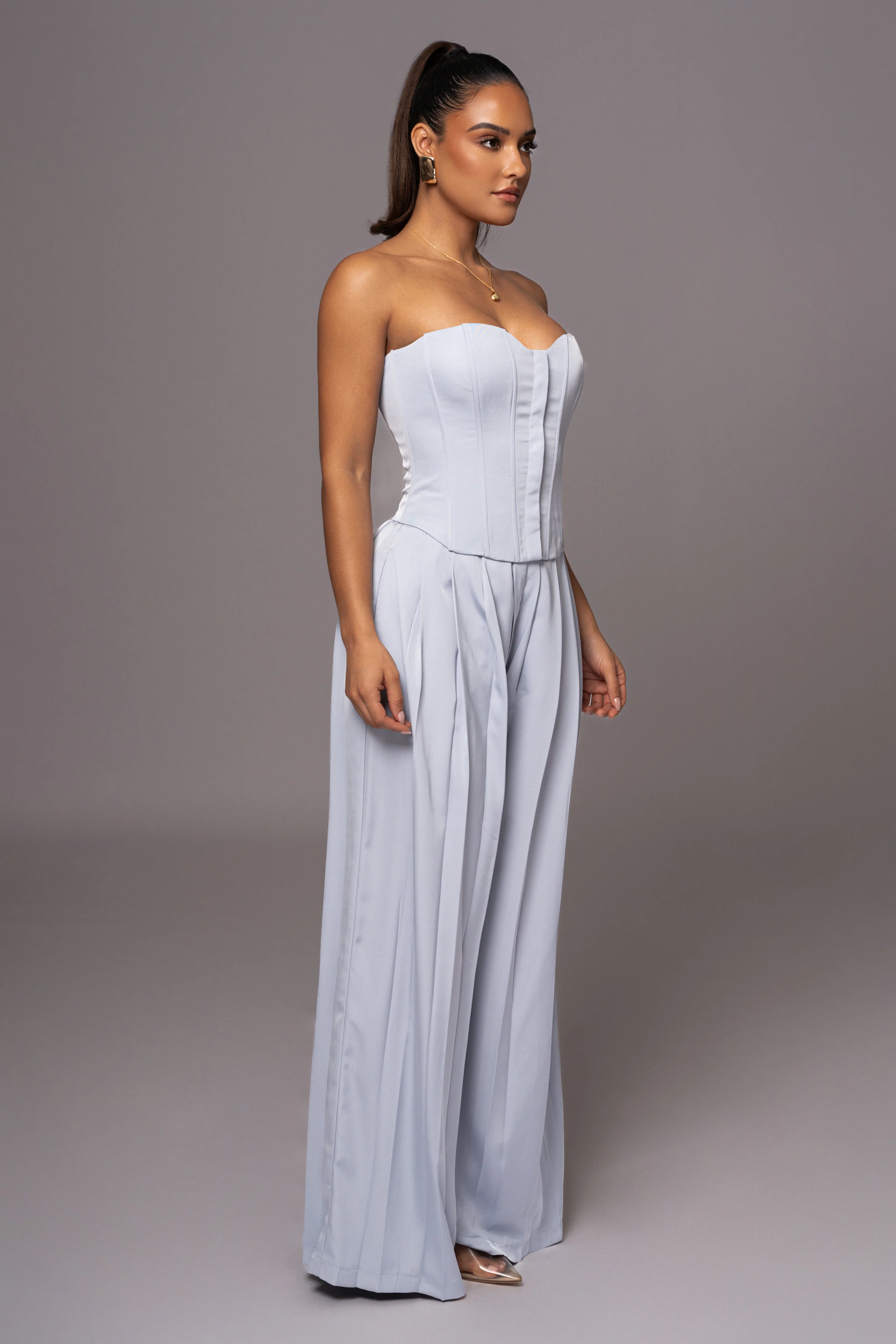 Blue Clara Wide Leg Pleated Trousers
