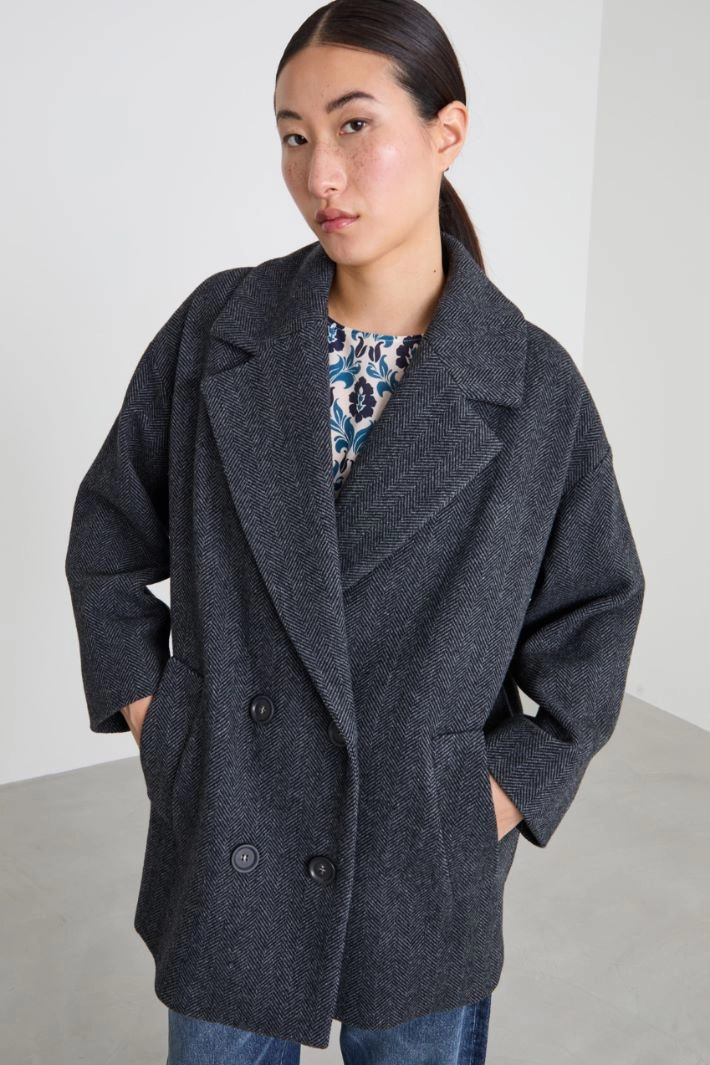 Wool chevron peacoat - ANTHRACITE