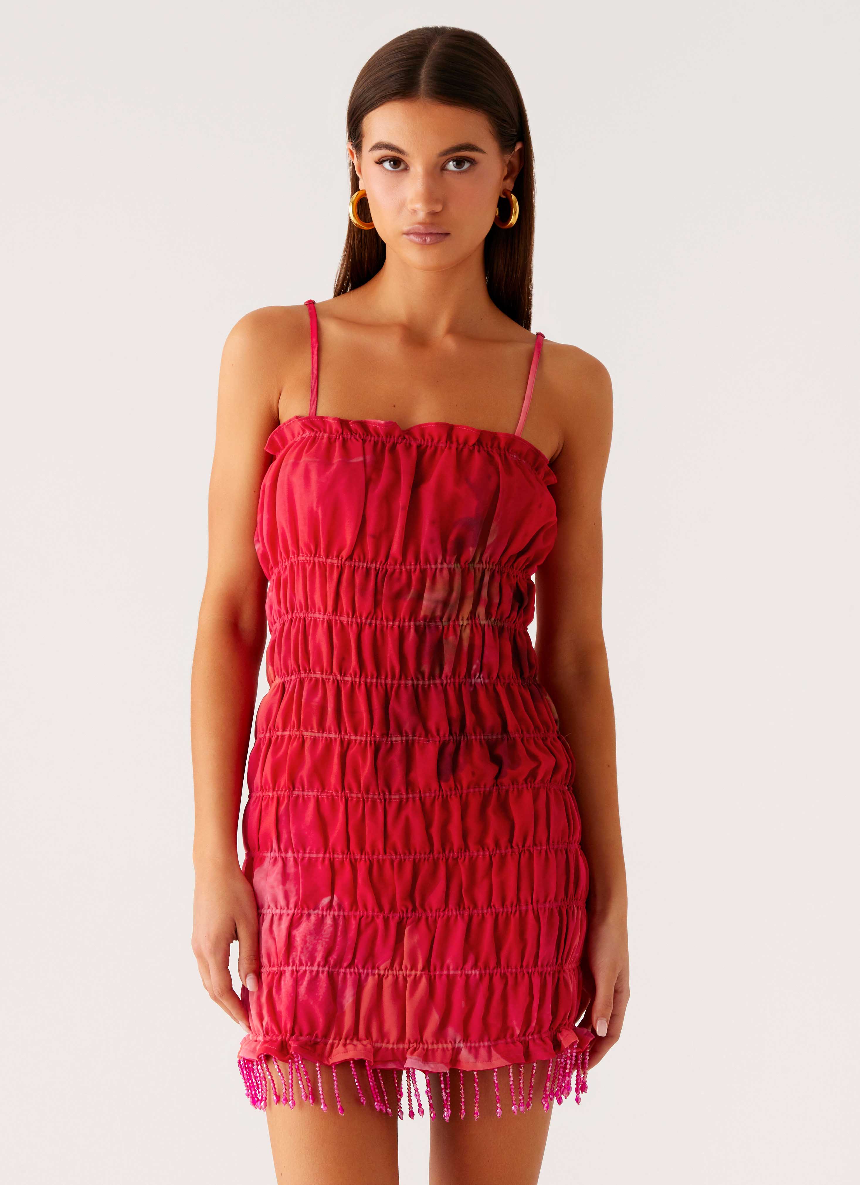 Refresh Me Chiffon Mini Dress - Peach Watermelon Flower