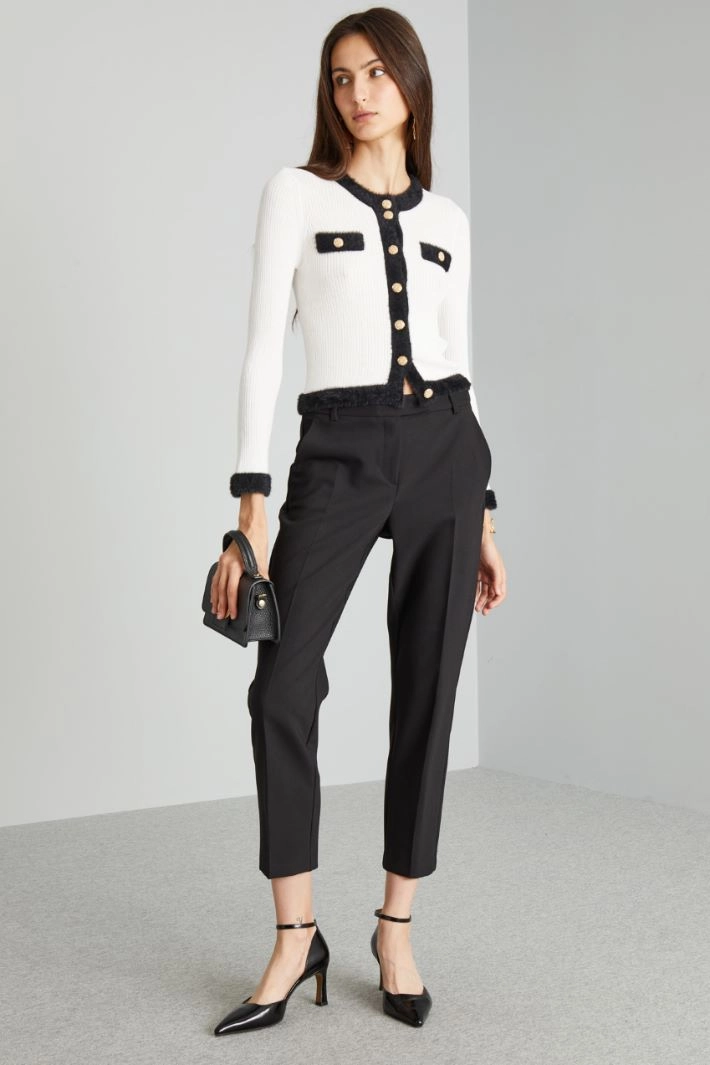 Cardigan with contrasting profiles - WHITE BLACK