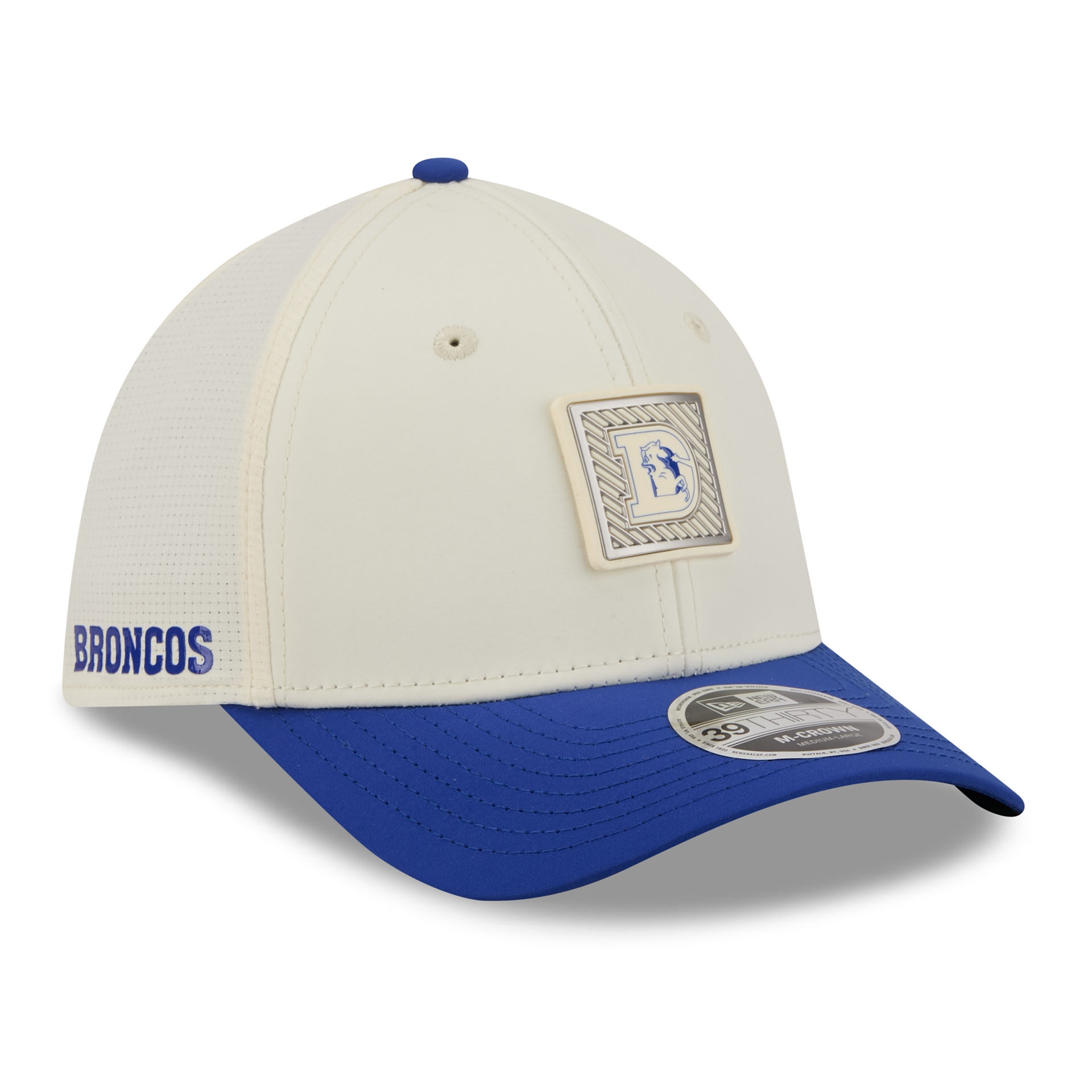 Denver Broncos Historic Logo 2026 NFL Training Camp 39THIRTY Flex Cap Cream/Blue