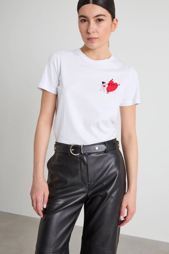 T-shirt with print and embroidery - WHITE RED