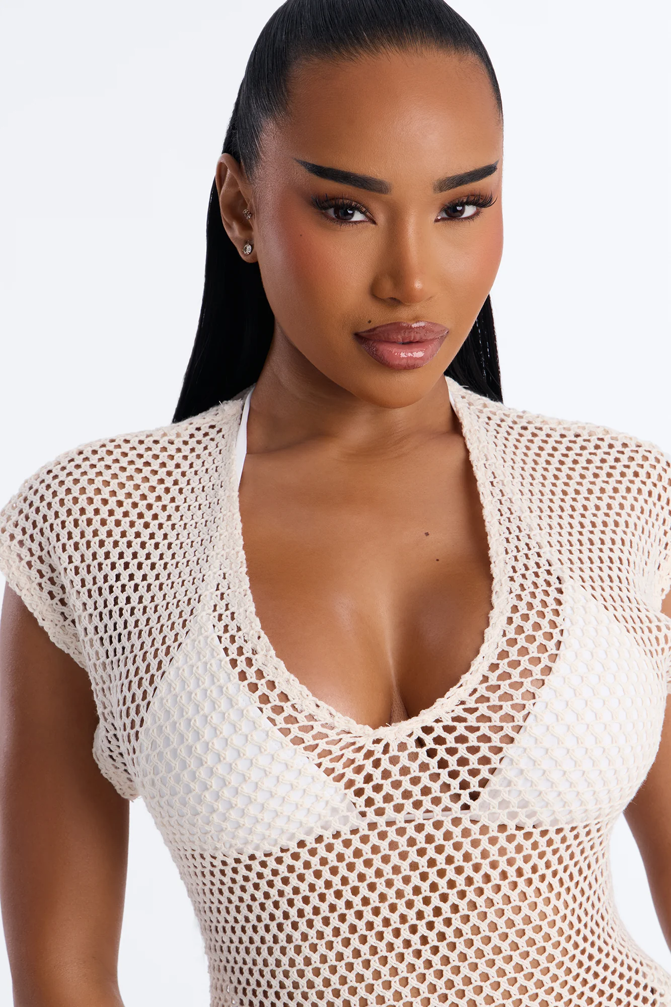 Heat Struck Short Sleeve Mini Swim Cover Up Dress - White