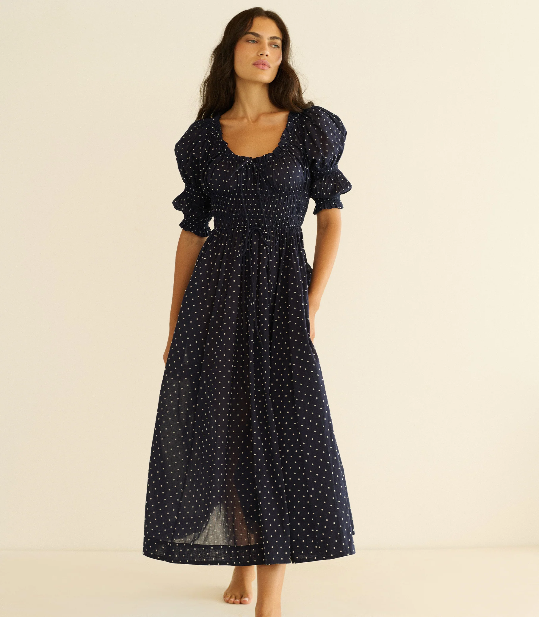 Ischia Midi Dress - Navy Flock Dot