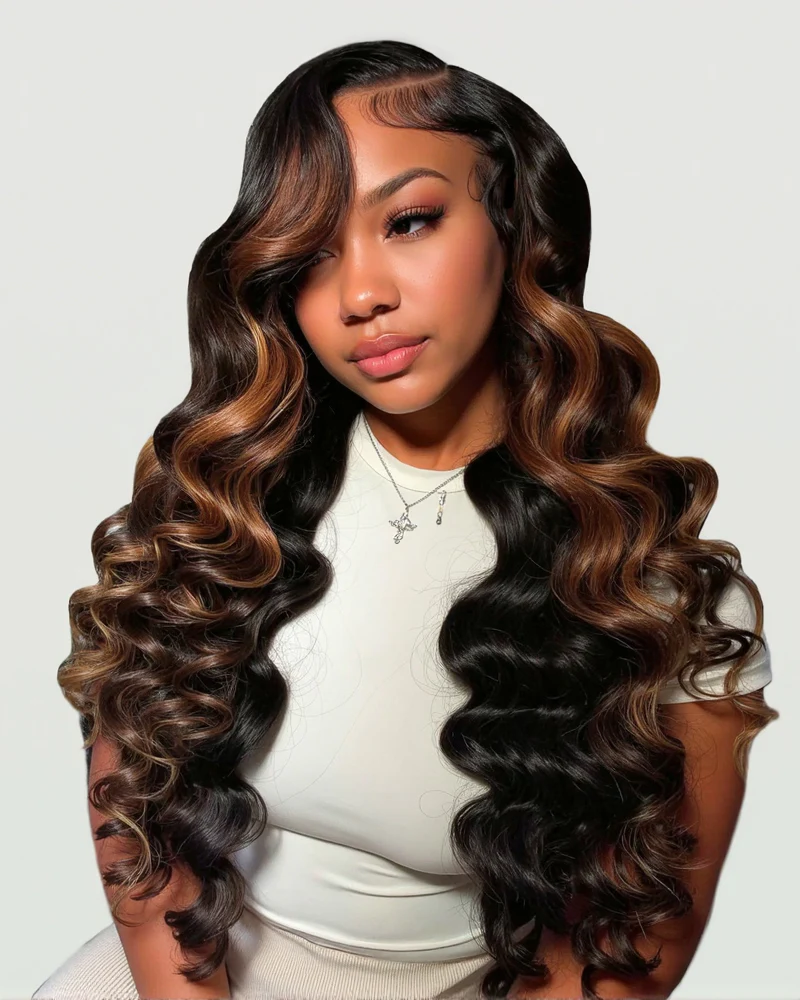 Ophirawig 6x5 invisible knots Glueless Auburn Highlights on Black Hair Loose Deep Wave Wig Pre-cut Lace