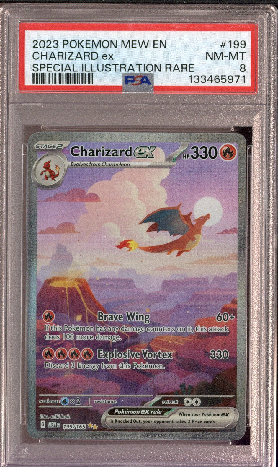 2023 Pokemon 151 Charizard Ex Special Illustration Rare 199/165 PSA 8