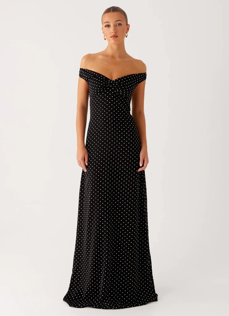 Melany Maxi Dress - White Polkadot