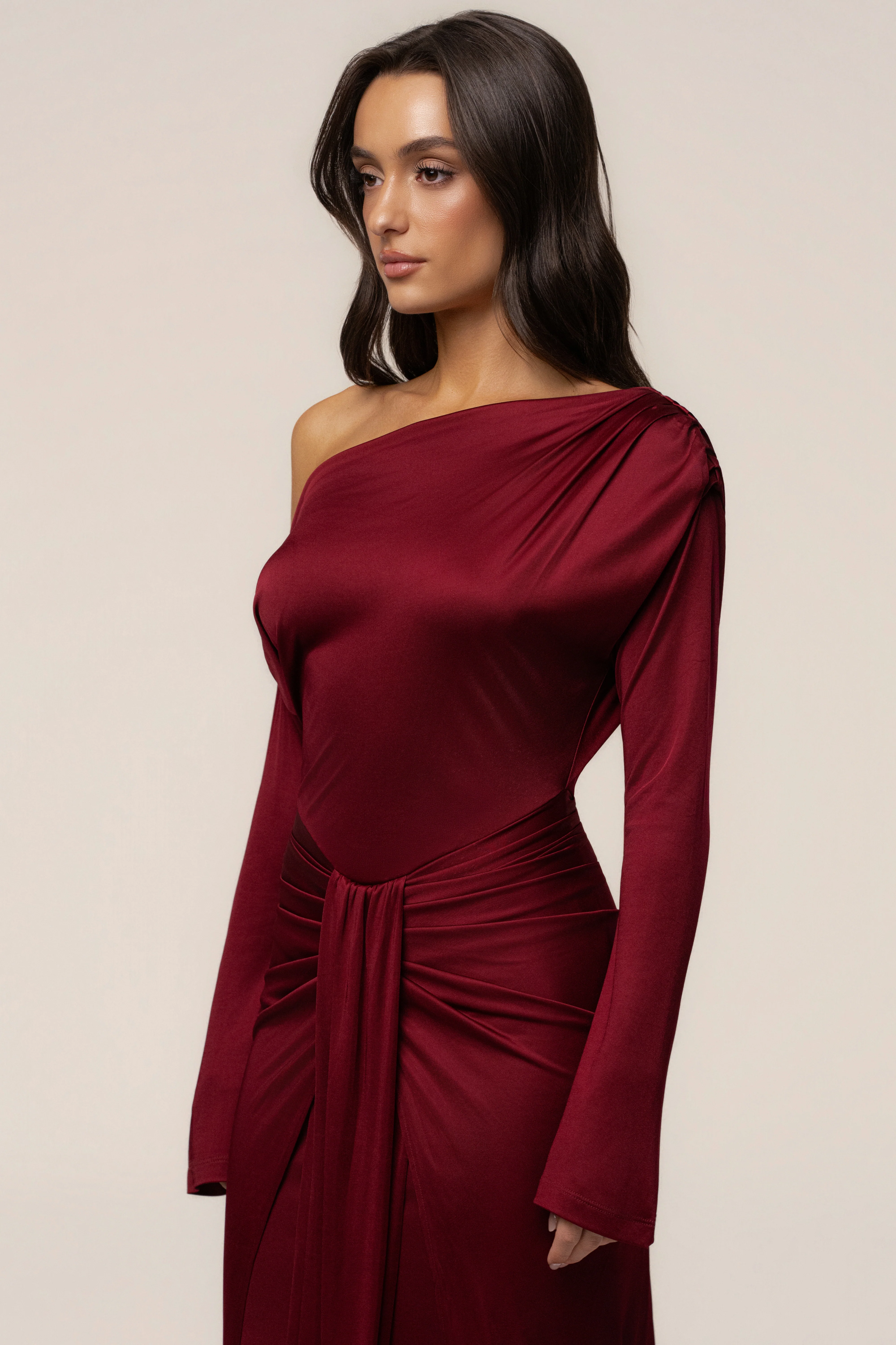 Burgundy Draped Perfection Maxi Dress