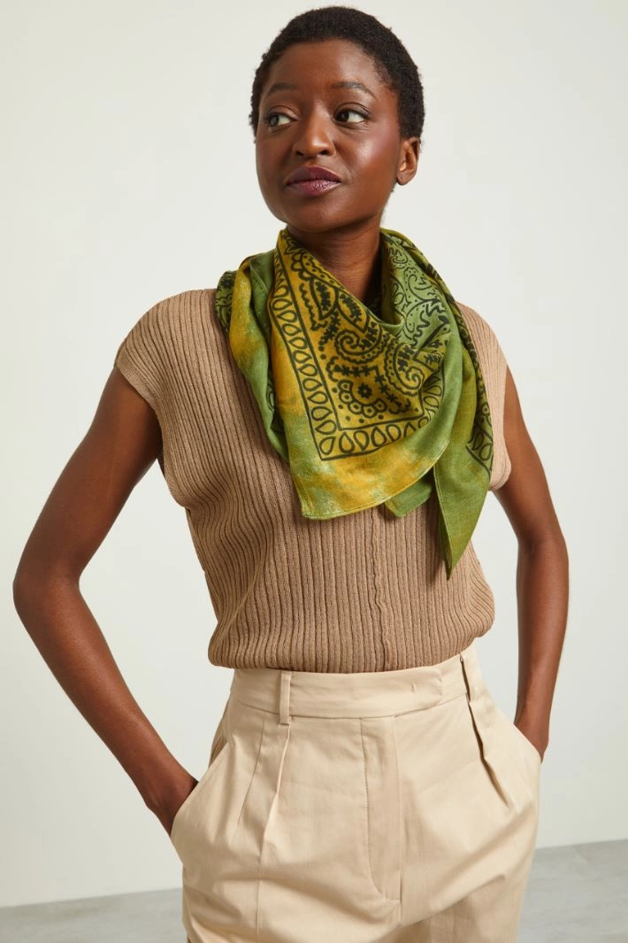 Viscose foulard - GREEN BLACK MUSTARD