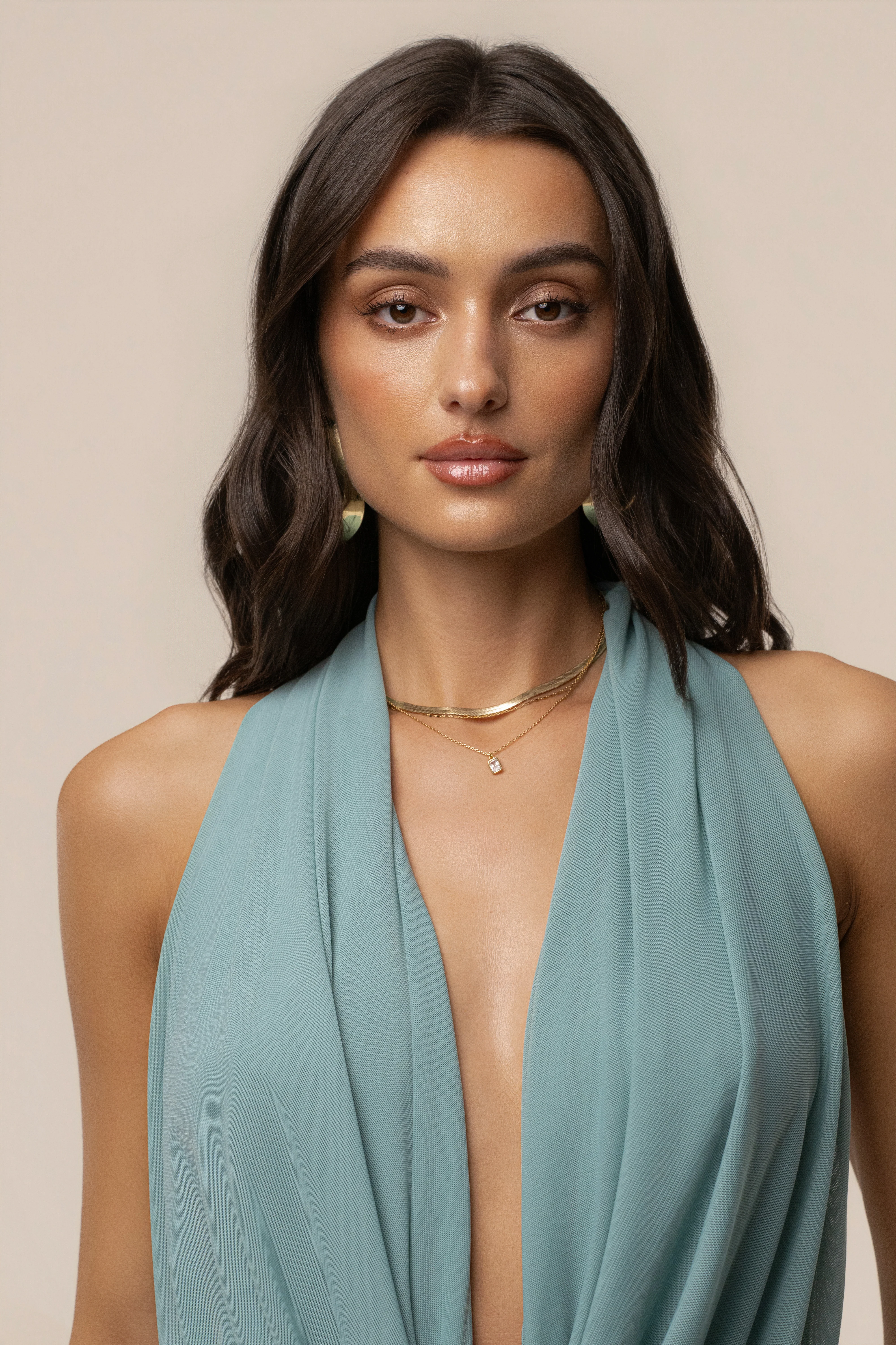 Teal Alaina Plunge Maxi Dress