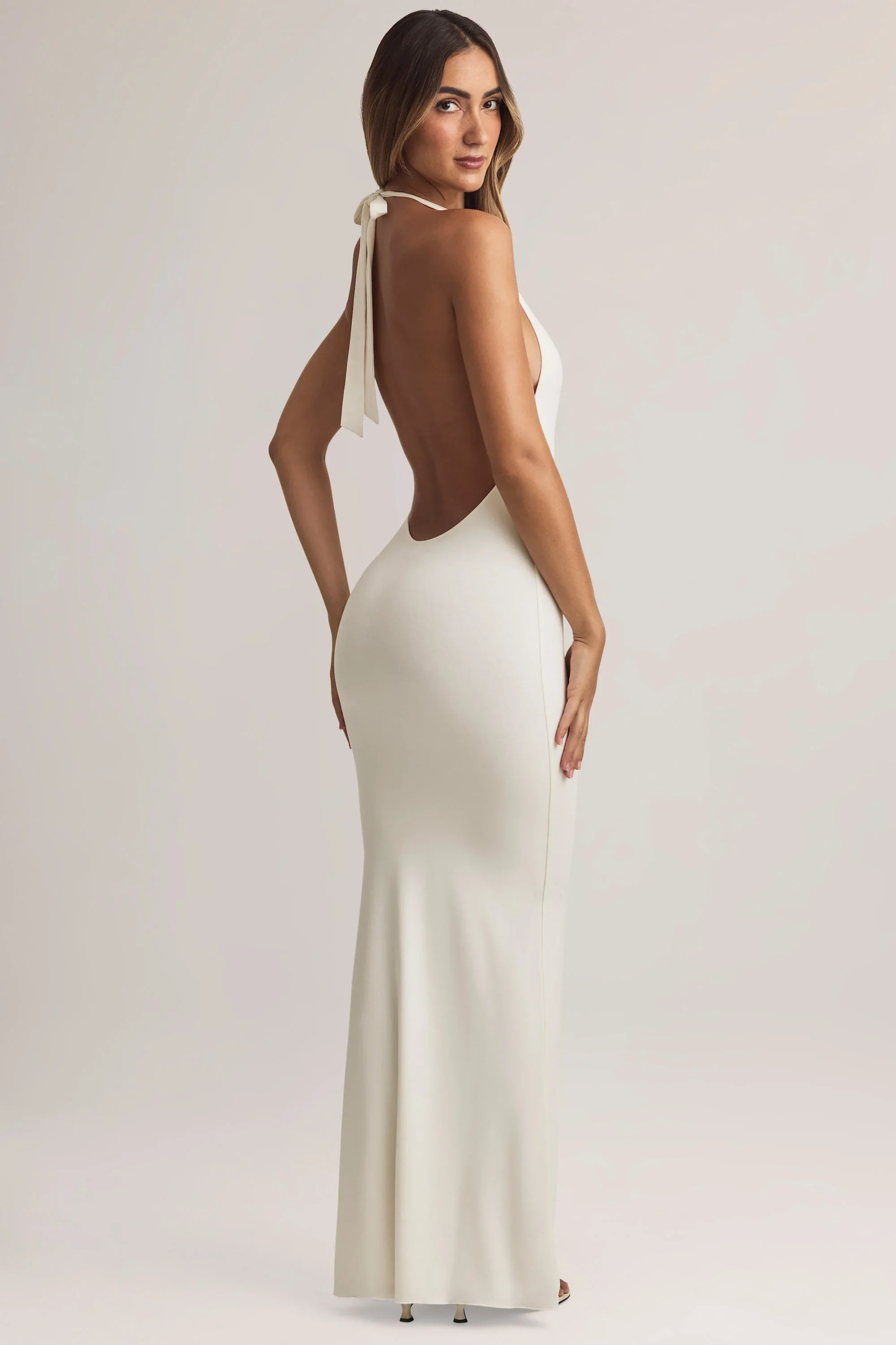 Modal Halterneck Maxi Dress in White