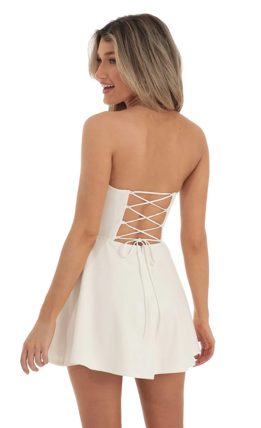 Lace Bust Flare Dress in White