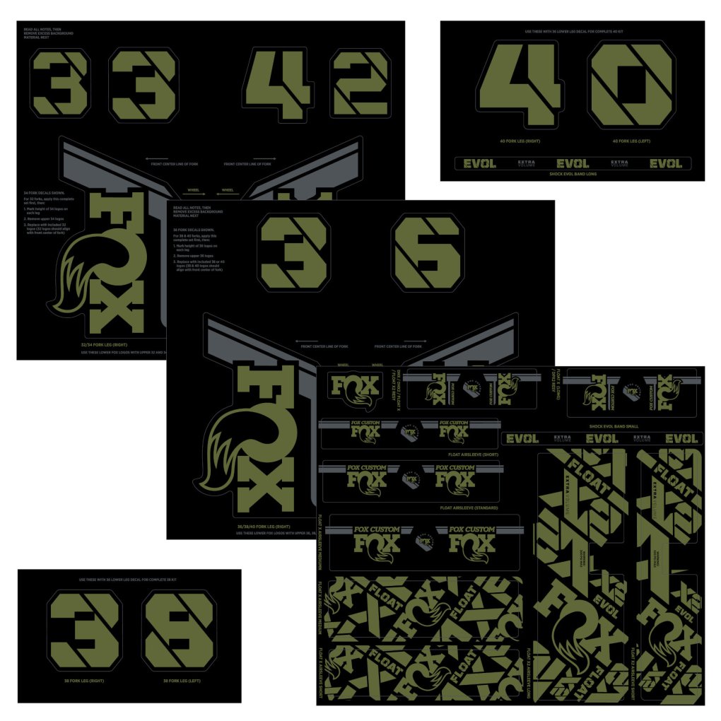 FOX CUSTOM Decal Kit for Fork & Rear Shock - olive