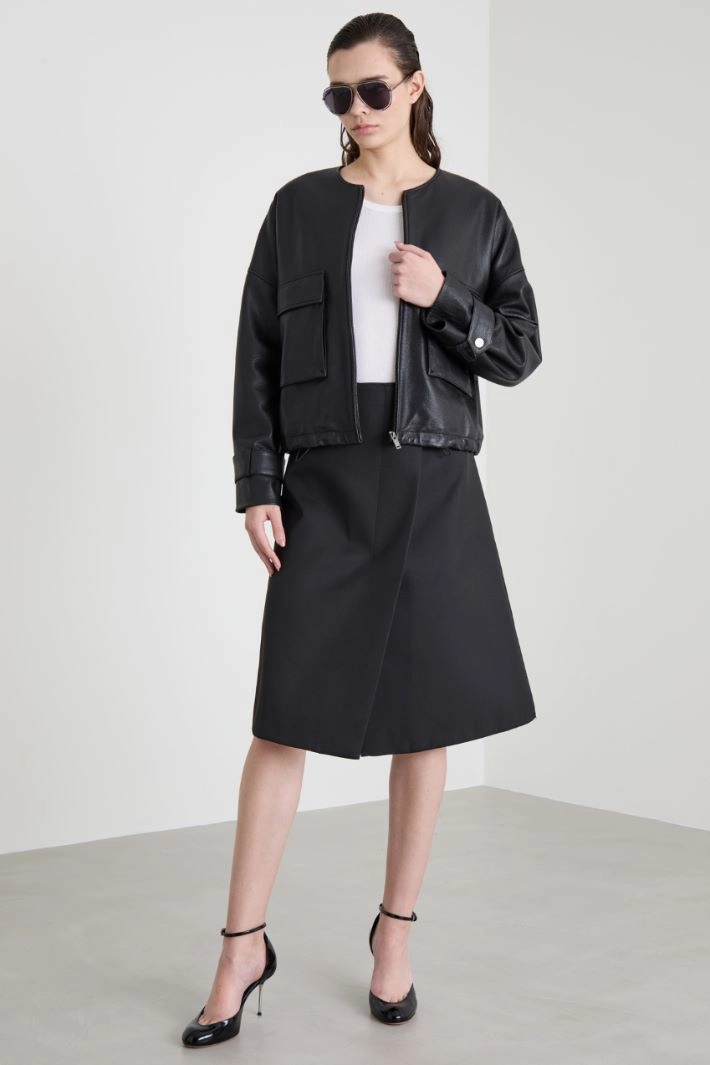 Flared skirt in technical twill - BLACK