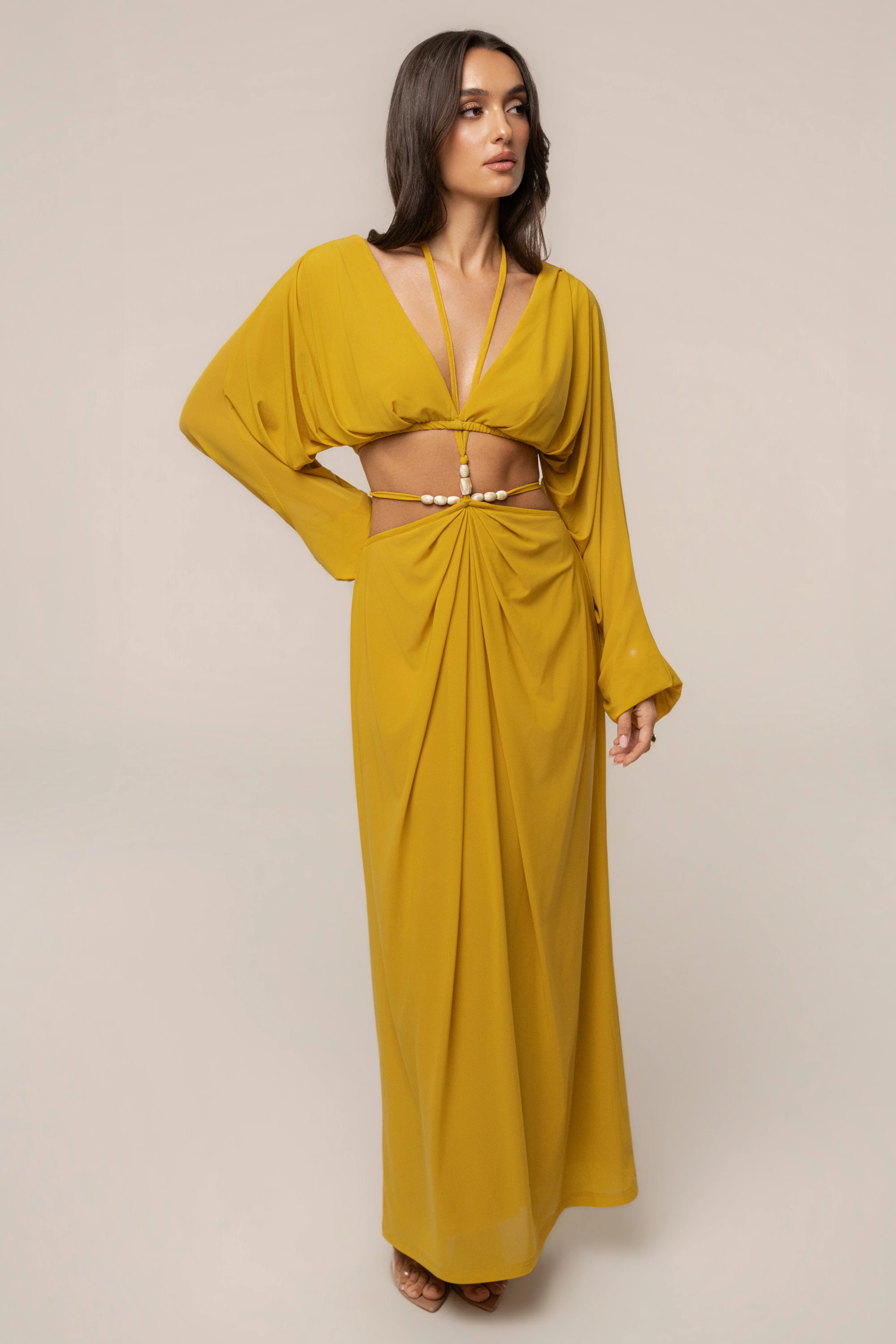 Mustard Hera Draped Maxi Skirt