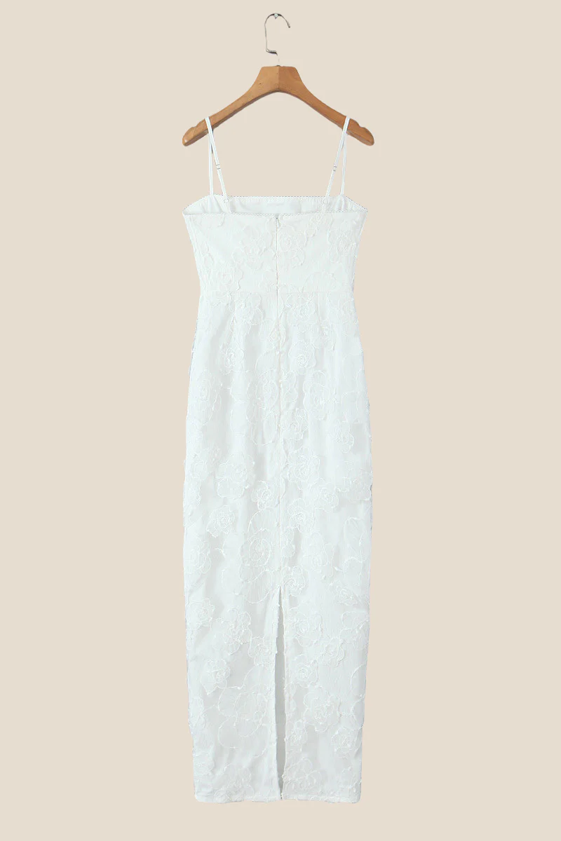 Spaghetti Straps White Lace Sheath Long Dress