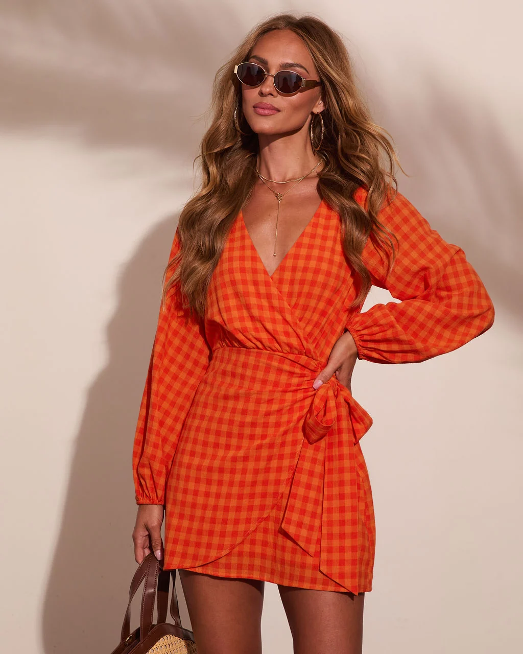 Happy Toast Gingham Wrap Tie Mini Dress