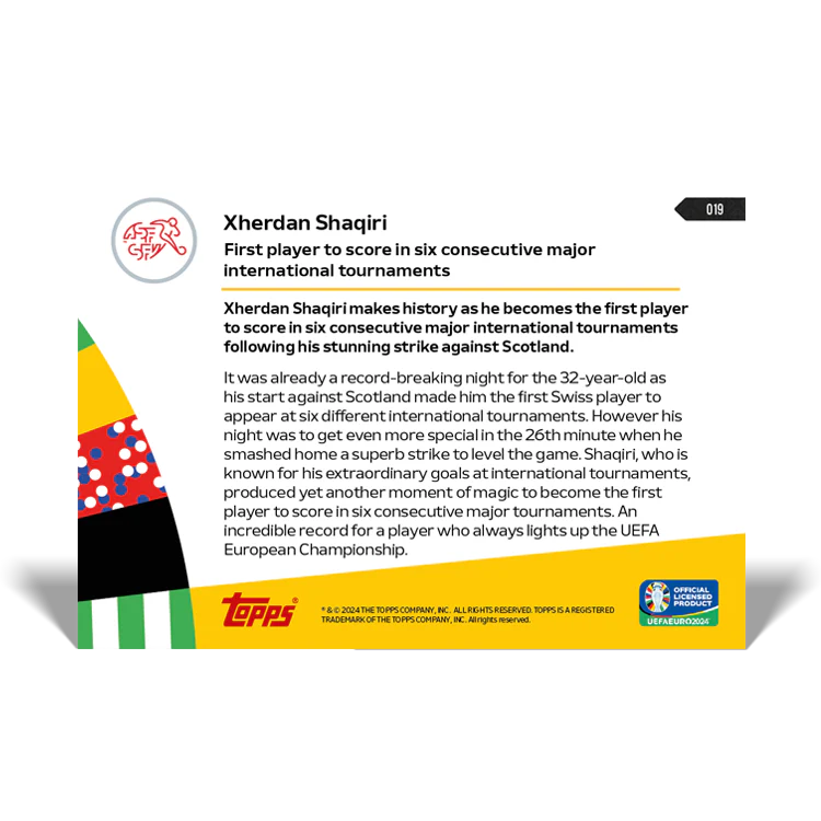 Xherdan Shaqiri - First player to score in six consecutive major international tournaments - EURO 2024 TOPPS NOW® Card 19