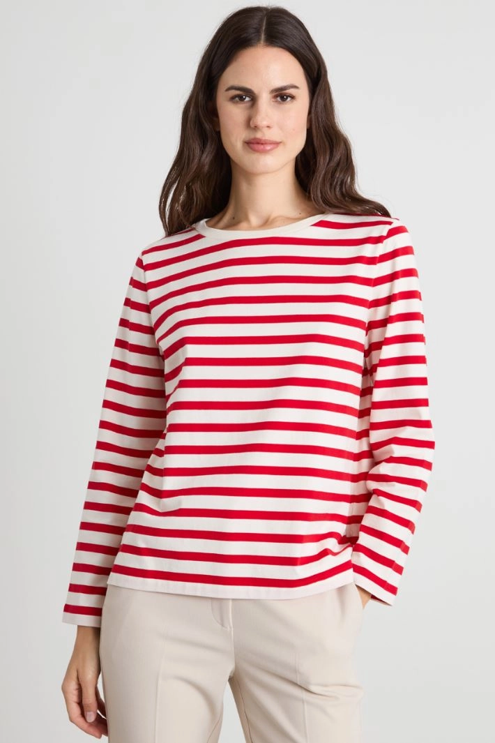 Striped crew neck T-shirt - RED CREAM