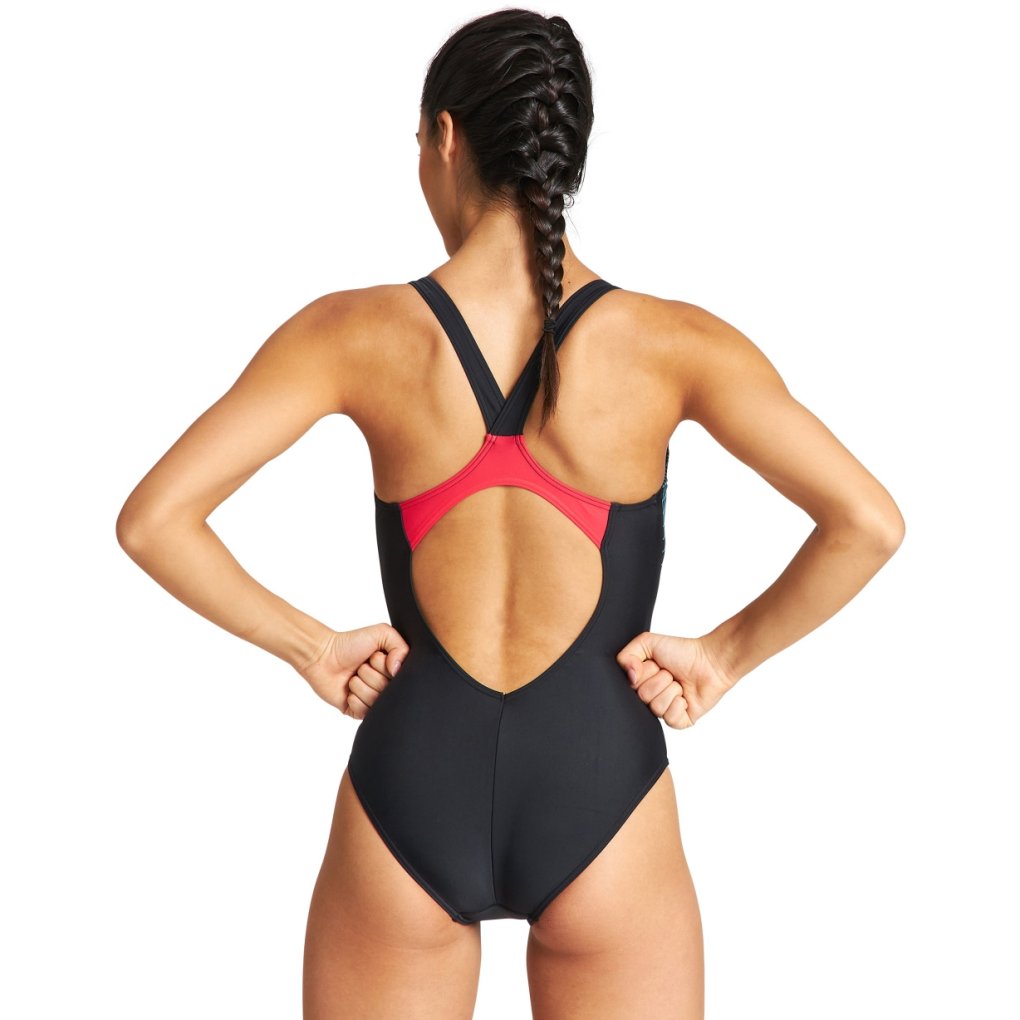 arena Feel Threefold V Back Swimsuit Women - Black/Black/Anguria