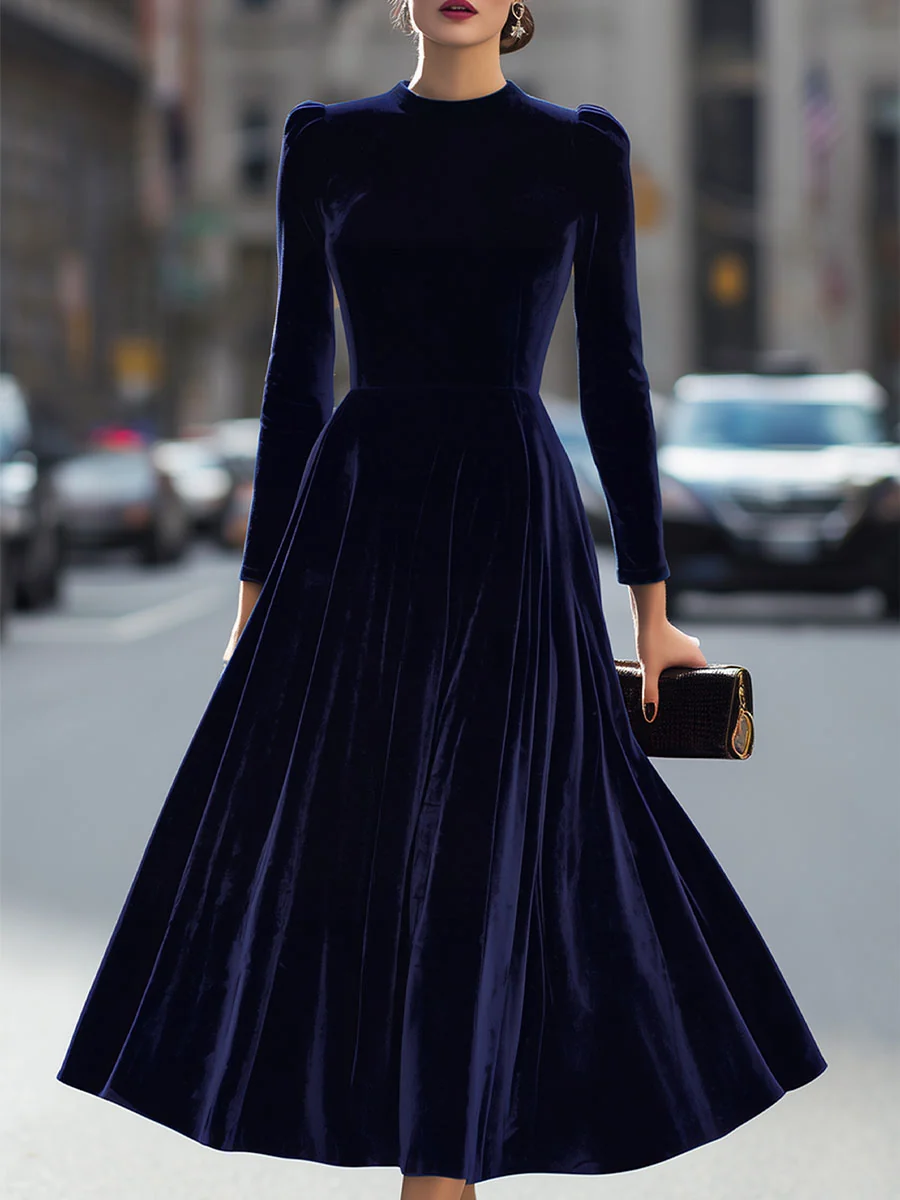 Oakley | Women's Crew Neck Long Sleeve Velvet Midi Dress