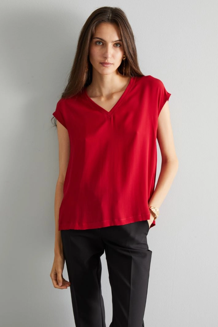 Blouse with cap sleeves - RED