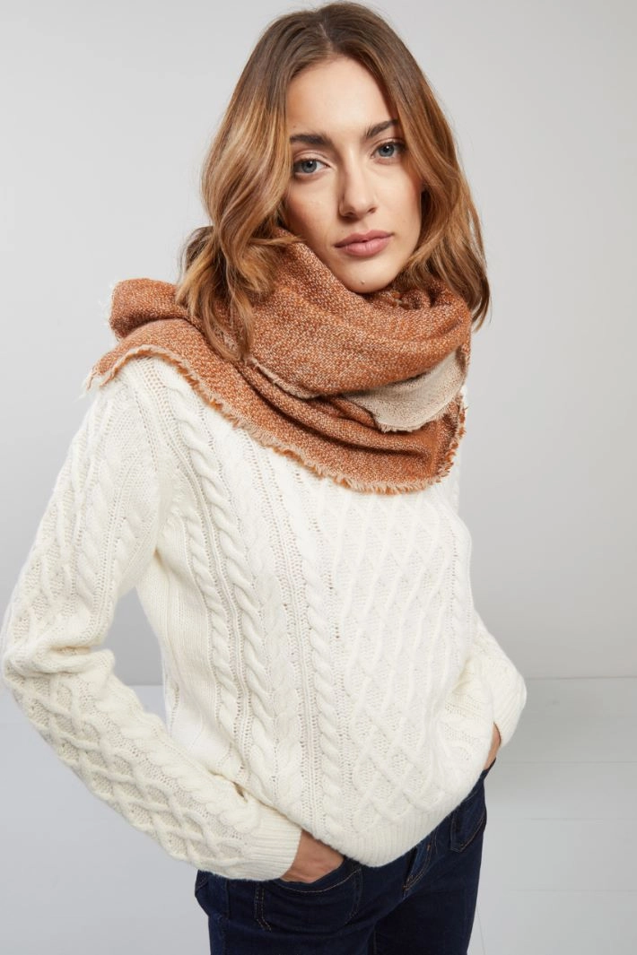 Wool stole - RUST BEIGE WHITE