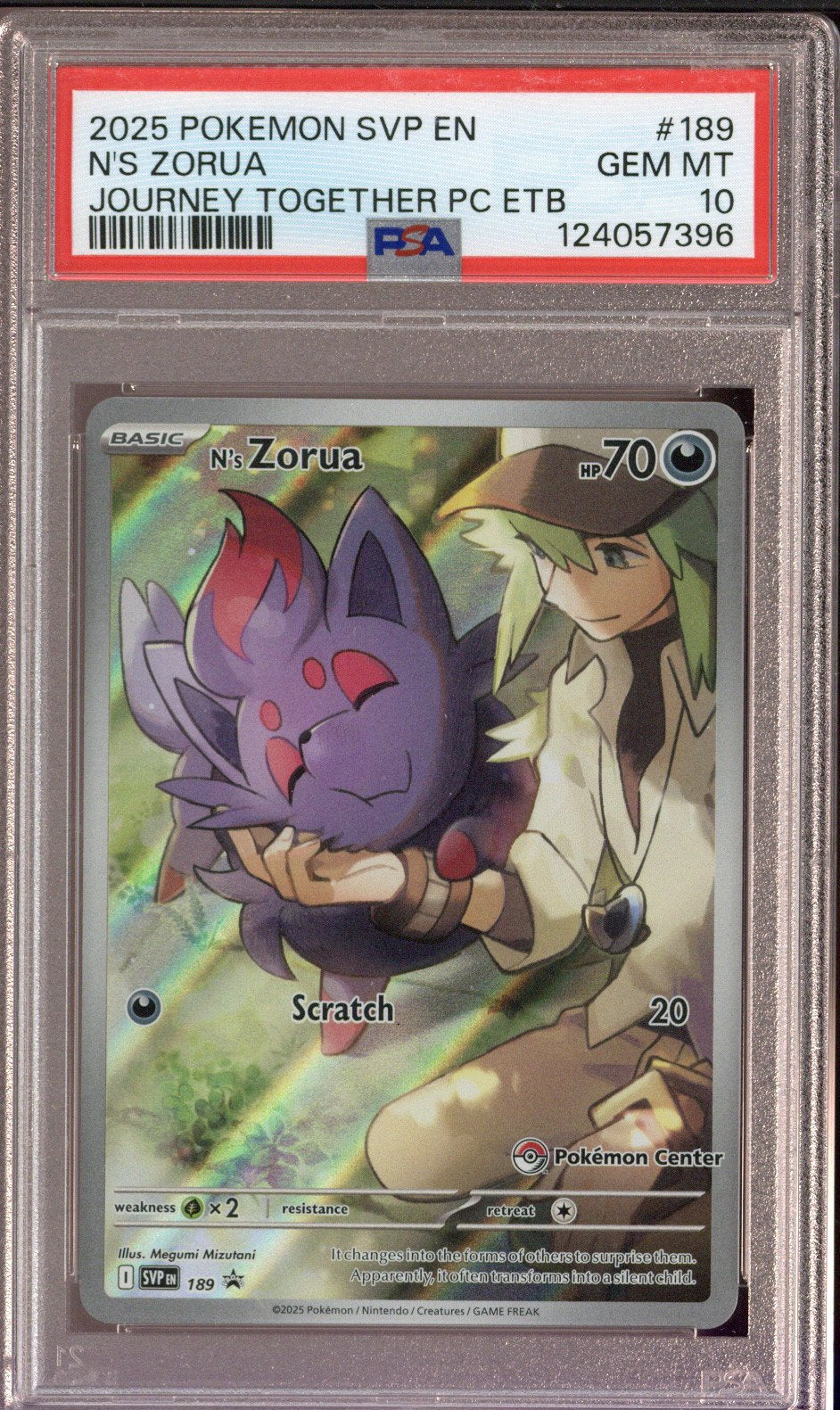 2025 Pokemon SV Black Star Promo N's Zorua Journey Together Pokemon Center 189 PSA 10