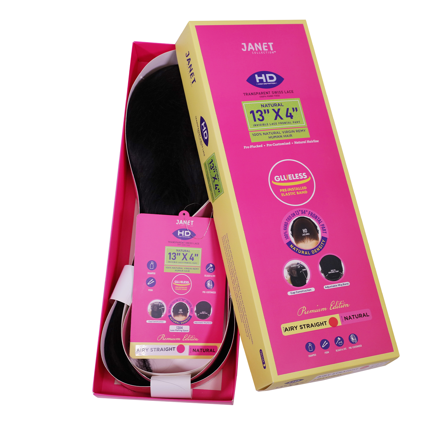 Janet Collection Natural Virgin Remy Human Hair HD Swiss Lace Frontal Wig Glueless Hand-Tied 13X4 Airy Straight 24