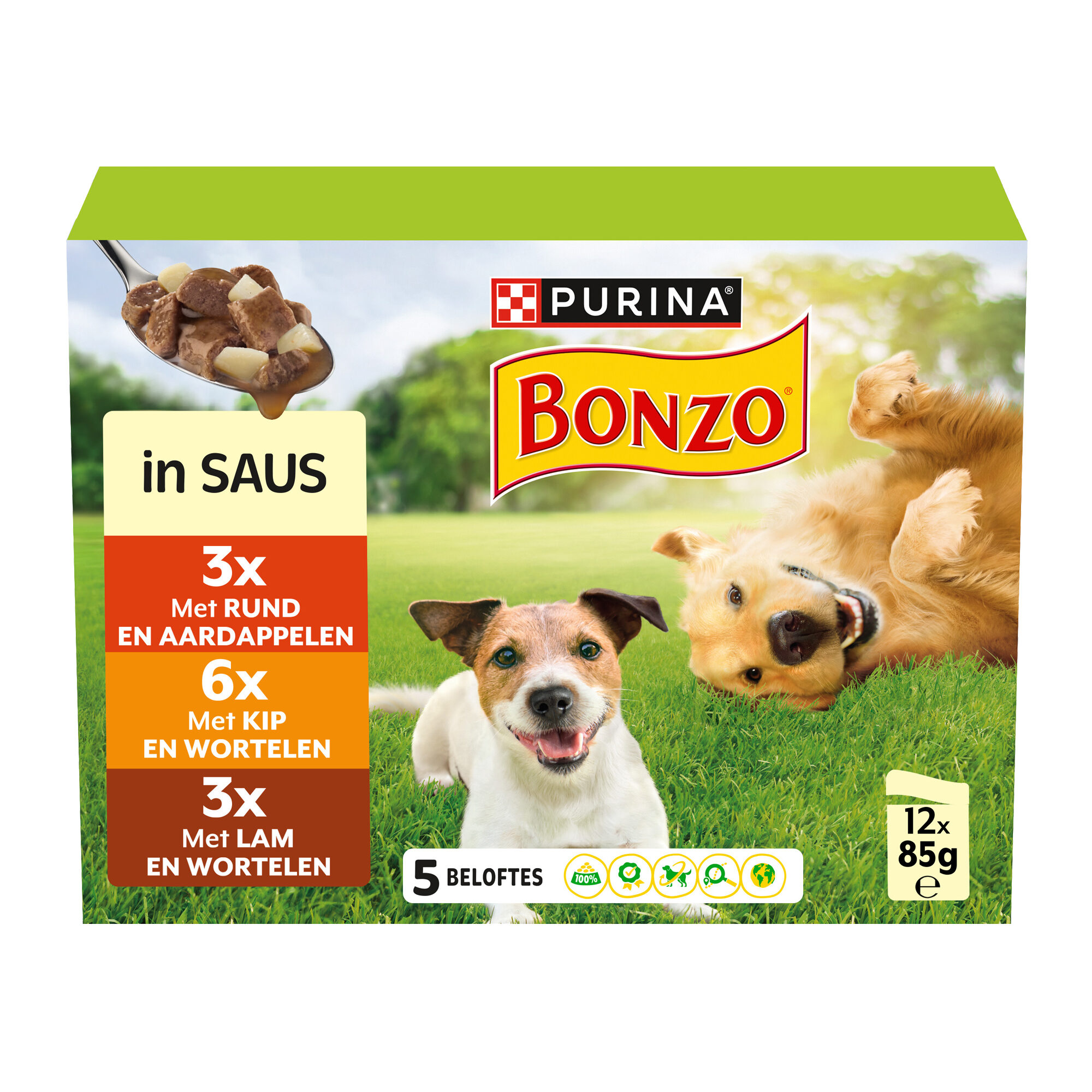 Bonzo Adult Wet Dog Food in Gravy – Beef, Chicken & Lamb – 12 x 85 g